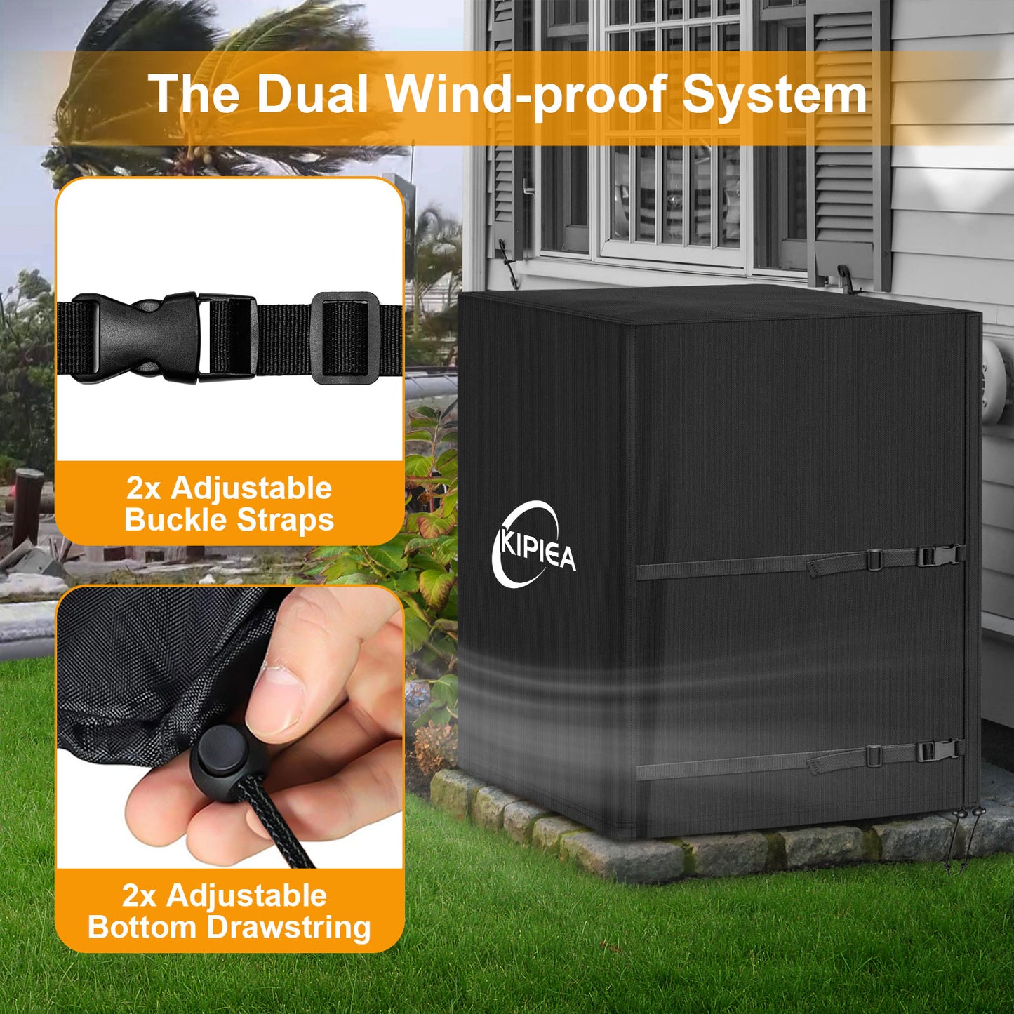 Kipiea 420D Window Air Conditioner Cover Outdoor, Luxiv Outside Window AC Unit Cover Black Dust-proof Waterproof AC Cover Outdoor Window AC Protection Cover