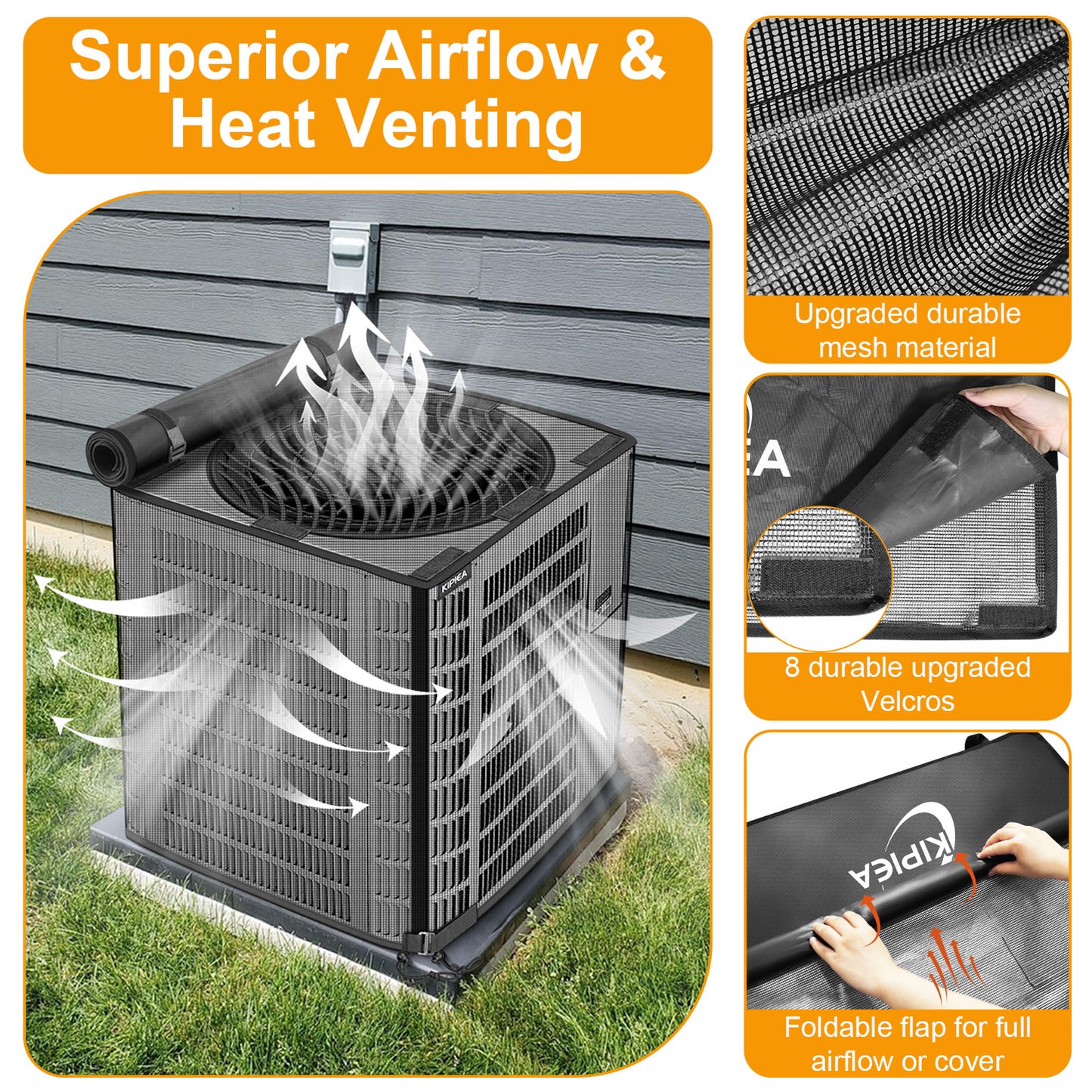 Kipiea 2 in 1 Upgraded Full Mesh Outdoor AC Unit Cover with Detachable 500D Waterproof Top, Air Conditioner Mesh Covers for Outside Units, for All Season