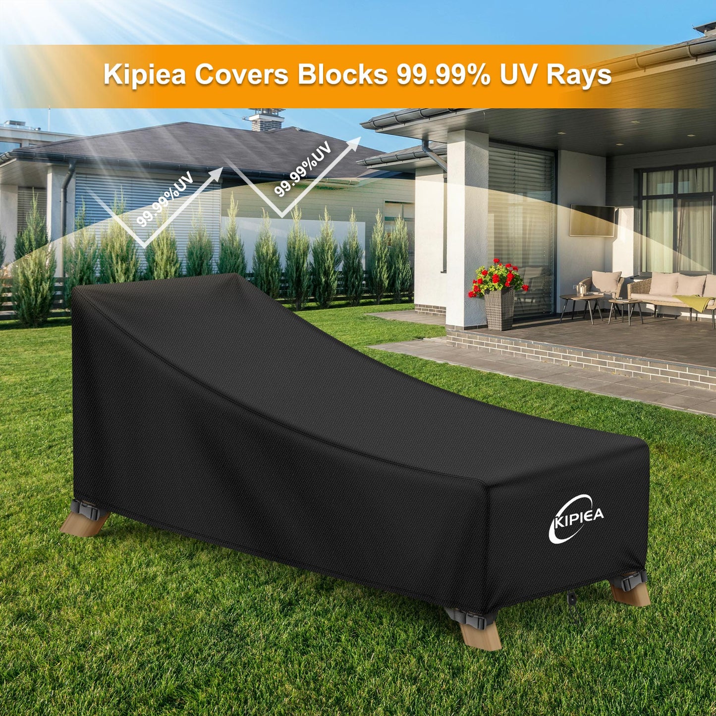 Kipiea Waterproof Patio Lounge Chair Covers for outdoor furniture, 420D Outdoor Chaise Lounge Cover with Anti UV and No Tears, No Fading