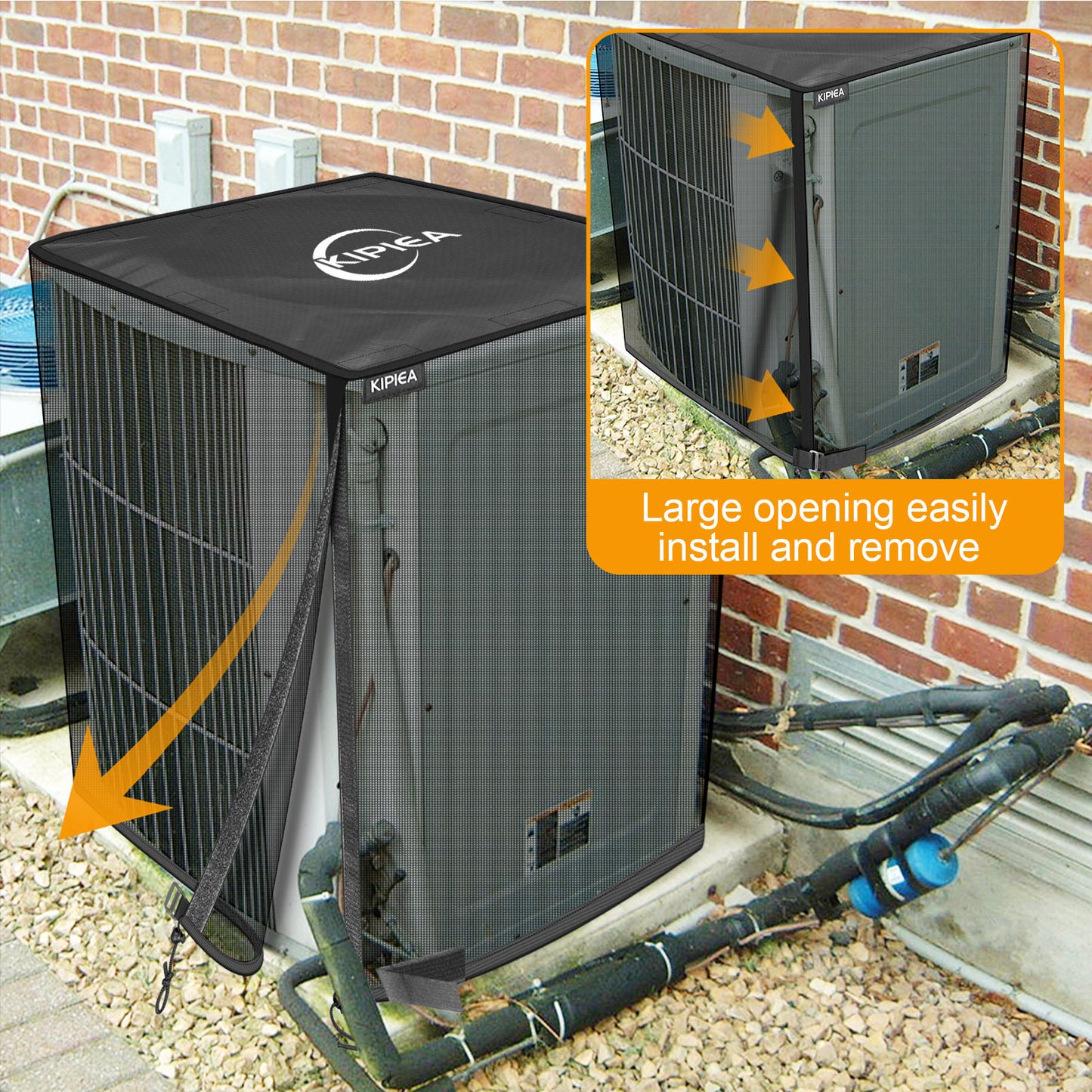 Kipiea 2 in 1 Upgraded Full Mesh Outdoor AC Unit Cover with Detachable 500D Waterproof Top, Air Conditioner Mesh Covers for Outside Units, for All Season