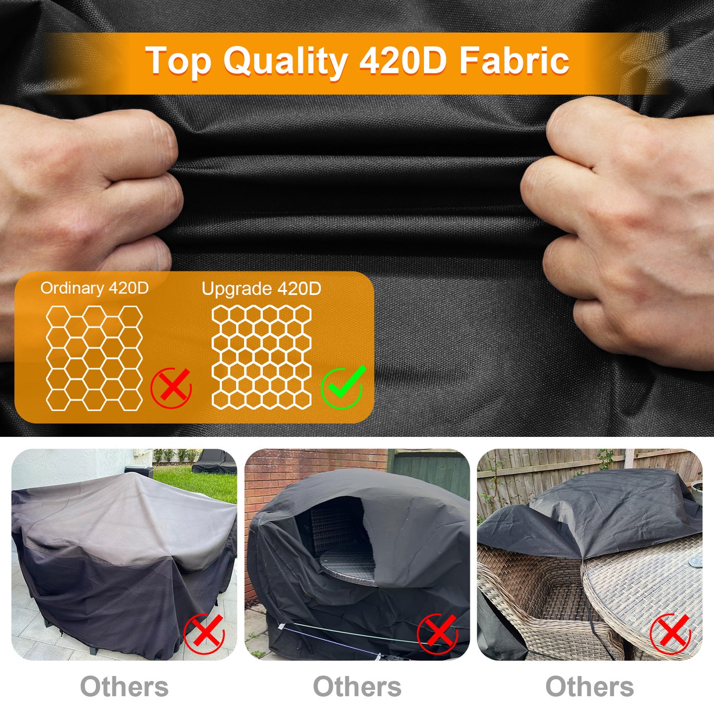 Kipiea Patio Table Cover, Round Patio Furniture Covers Waterproof Winter, 420D Heavy-Duty Outdoor Furniture Covers with Anti UV and No Tears, No Fading