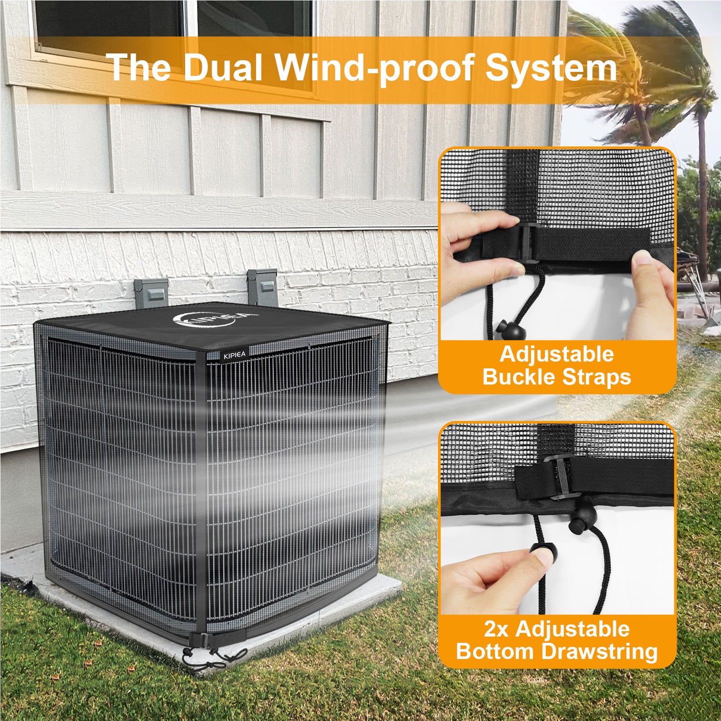 Kipiea 2 in 1 Upgraded Full Mesh Outdoor AC Unit Cover with Detachable 500D Waterproof Top, Air Conditioner Mesh Covers for Outside Units, for All Season