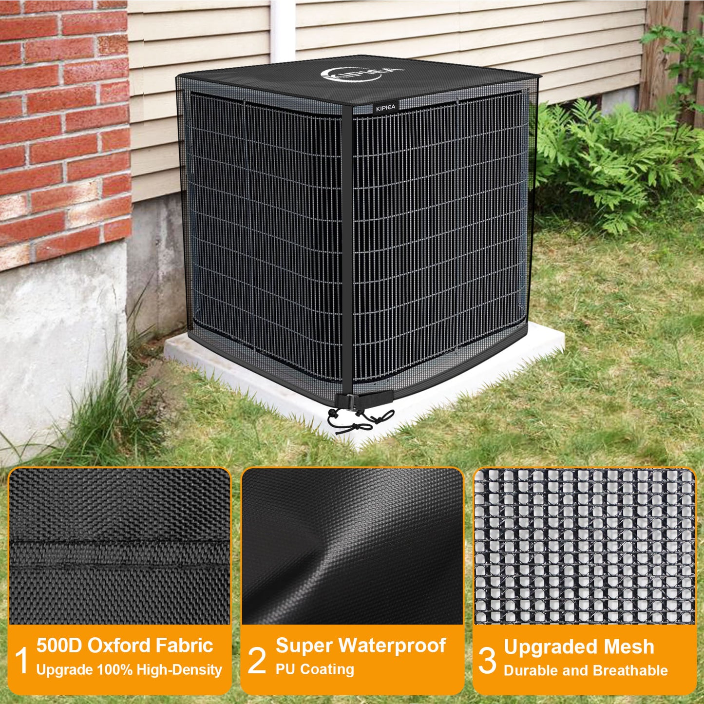 Kipiea 2 in 1 Upgraded Full Mesh Outdoor AC Unit Cover with Detachable 500D Waterproof Top, Air Conditioner Mesh Covers for Outside Units, for All Season