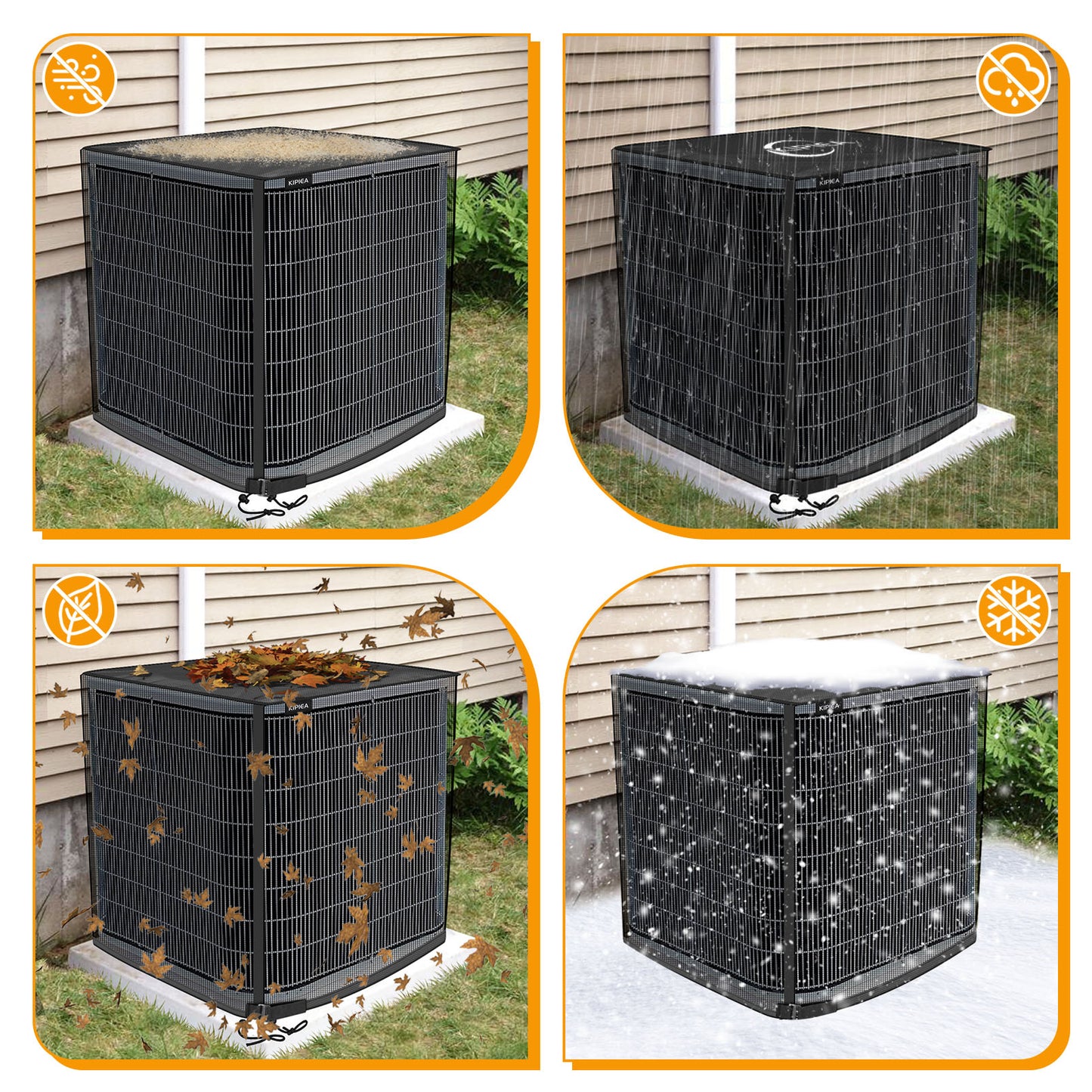 Kipiea 2 in 1 Upgraded Full Mesh Outdoor AC Unit Cover with Detachable 500D Waterproof Top, Air Conditioner Mesh Covers for Outside Units, for All Season