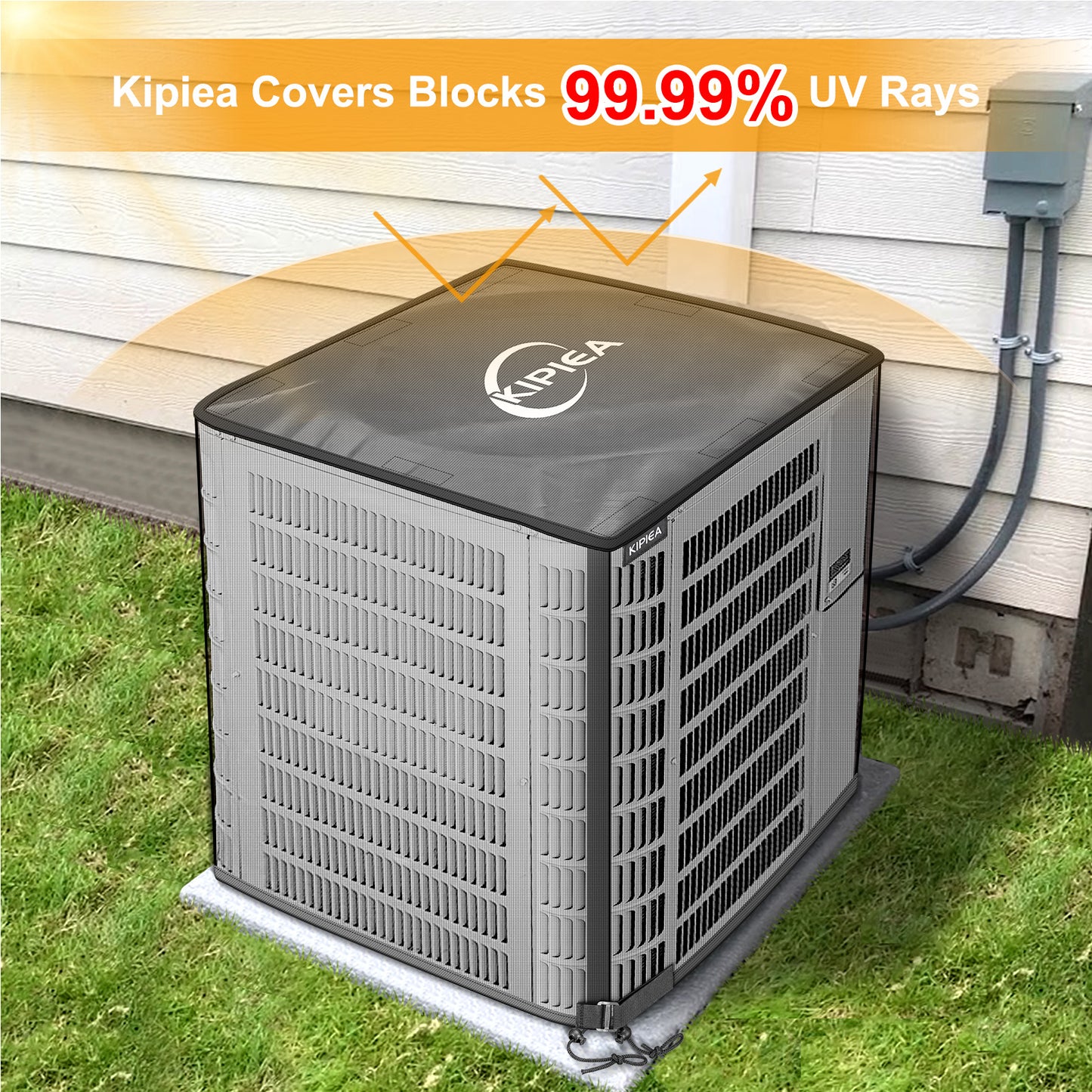 Kipiea 2 in 1 Upgraded Full Mesh Outdoor AC Unit Cover with Detachable 500D Waterproof Top, Air Conditioner Mesh Covers for Outside Units, for All Season