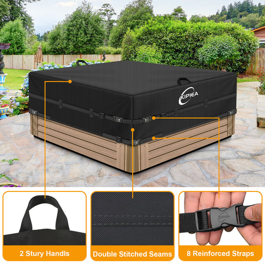 Kipiea 420D Waterproof Square Hot Tub Cover Protector, Heavy Duty Polyester SPA Cover UV Protection Cover for Hot Tub