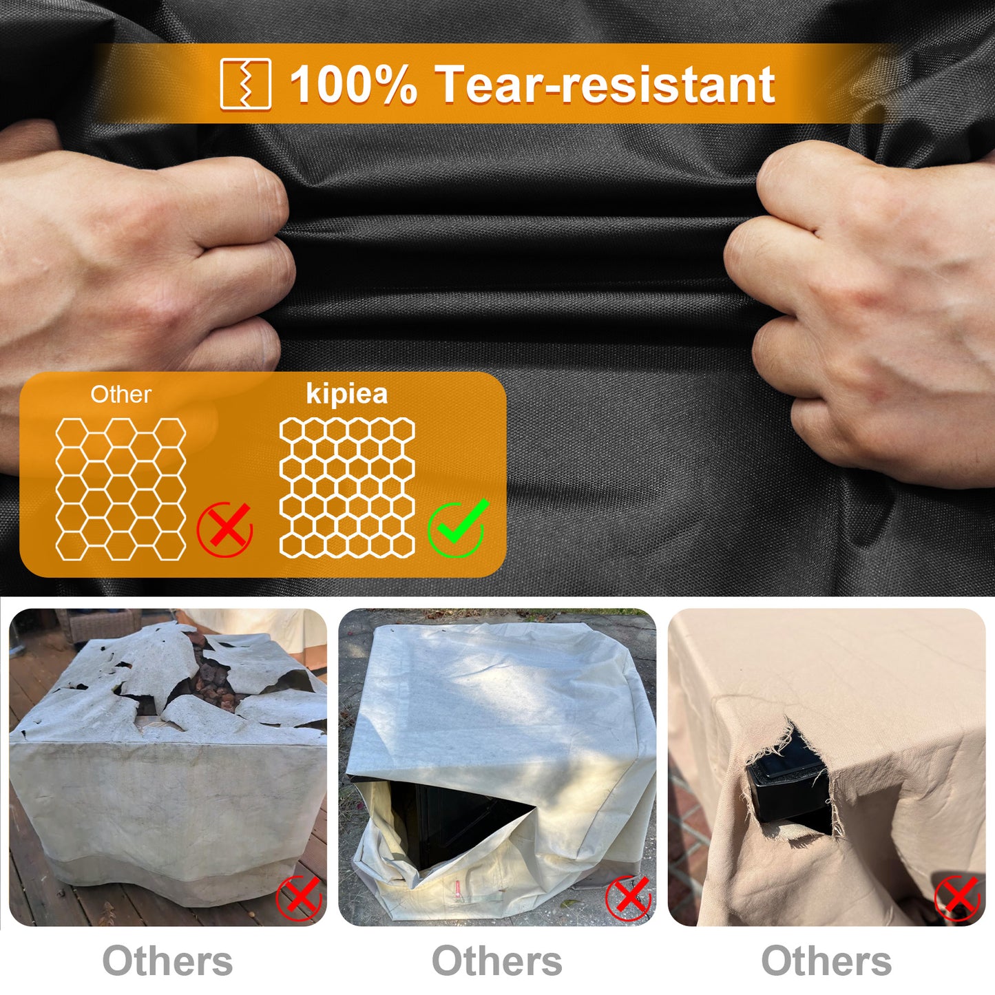 Kipiea Fire Table Covers, Waterproof Square Fire Pit Cover, Heavy Duty Outdoor Firepit Covers with Anti UV and No Tears, No Fading