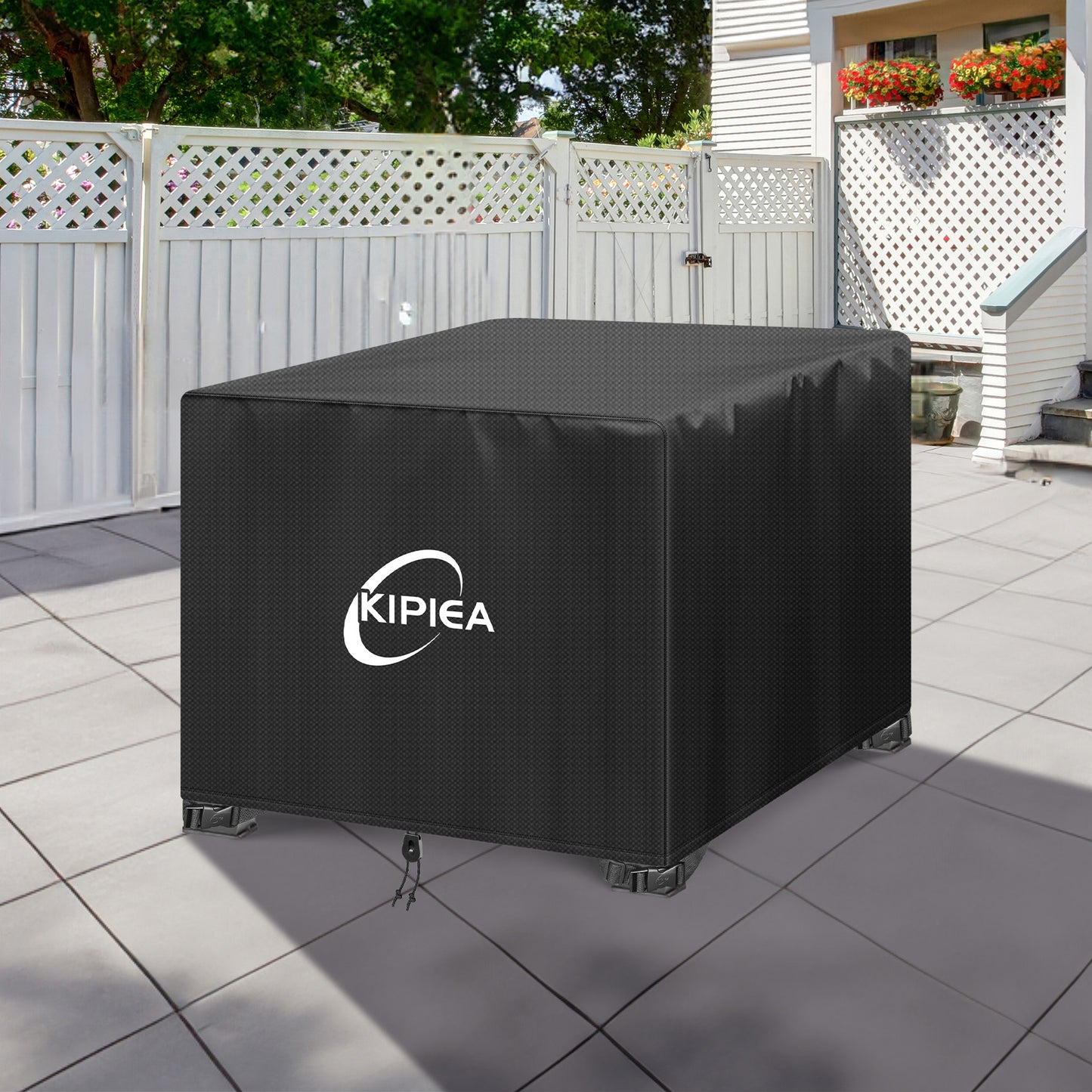 Kipiea Fire Table Covers, Waterproof Square Fire Pit Cover, Heavy Duty Outdoor Firepit Covers with Anti UV and No Tears, No Fading