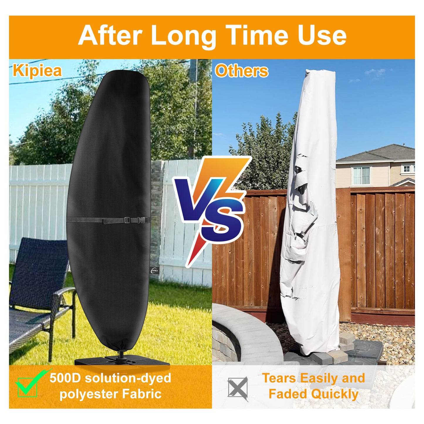 Kipiea Patio Umbrella Covers for 7.5'-11.5'Offset Umbrella, Upgrade 500D Heavy Duty Outdoor Umbrellas Covers with Support Pole and Straps