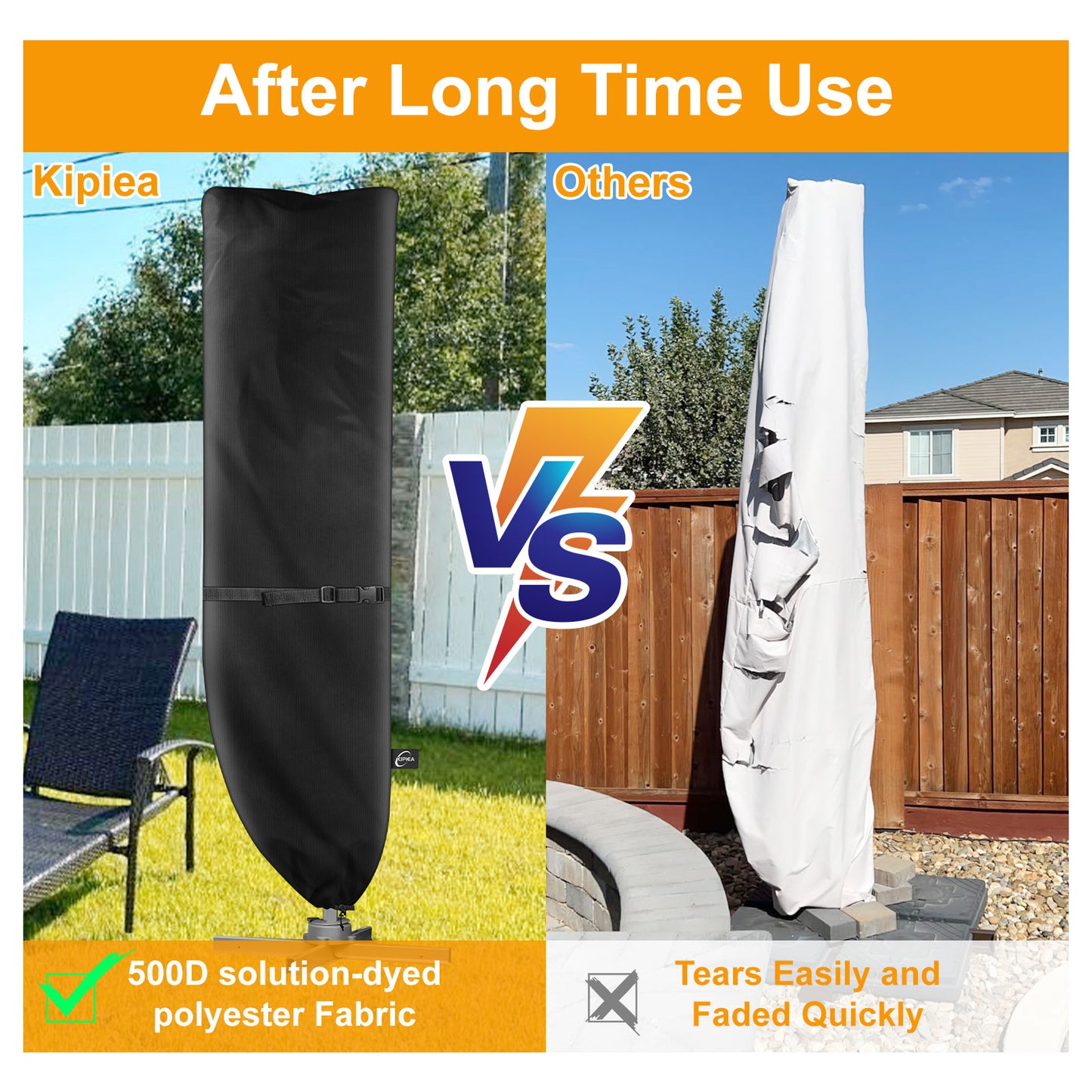 Kipiea Patio Umbrella Covers for 9'-13'Cantilever Umbrella, Upgrade 500D Heavy Duty Outdoor Umbrellas Covers with Support Pole and Straps