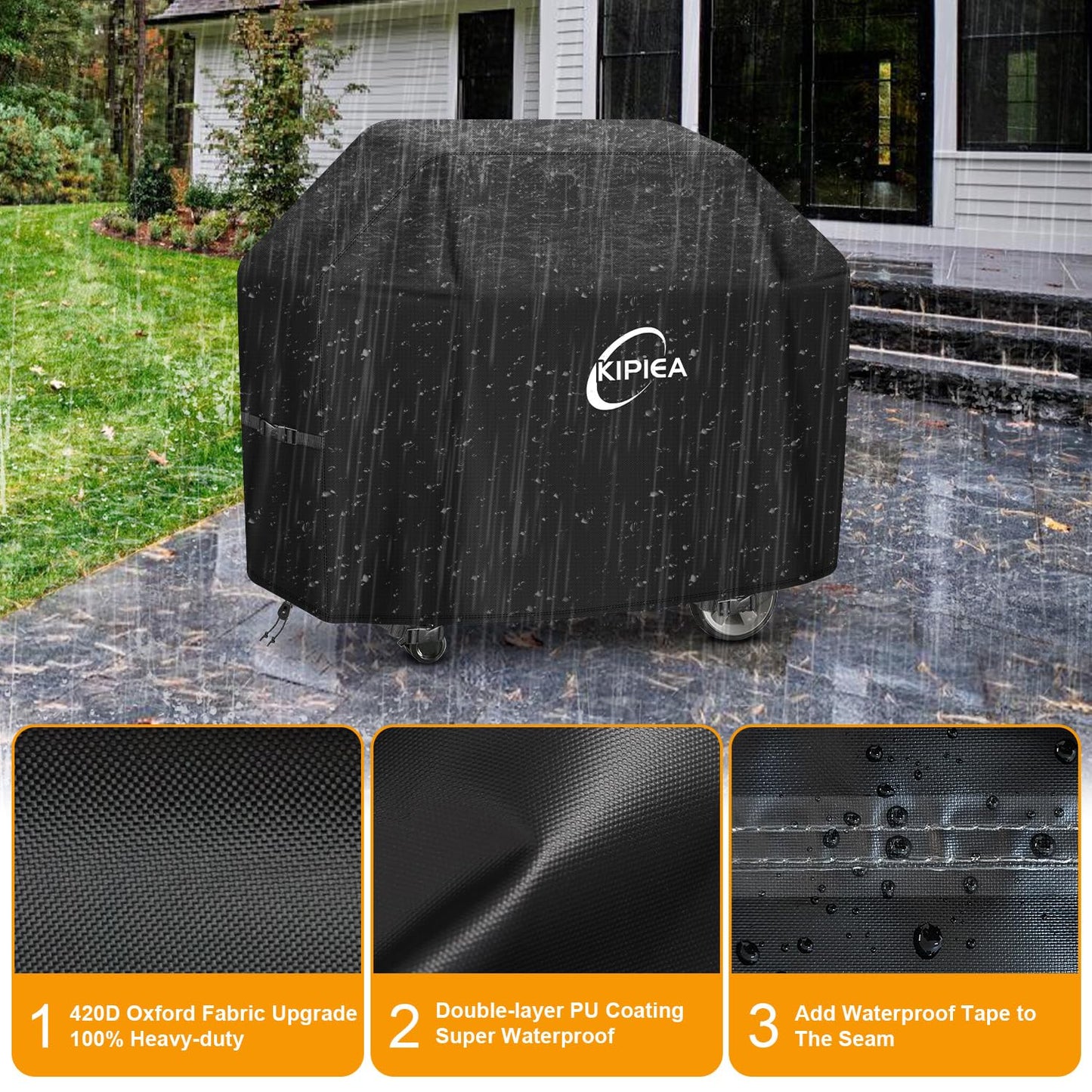 Kipiea 420D BBQ Covers, Heavy-Duty Barbecue Covers, Universal Gas Grill Covers with 4 Windproof Buckles, No Tears Anti UV No Fading