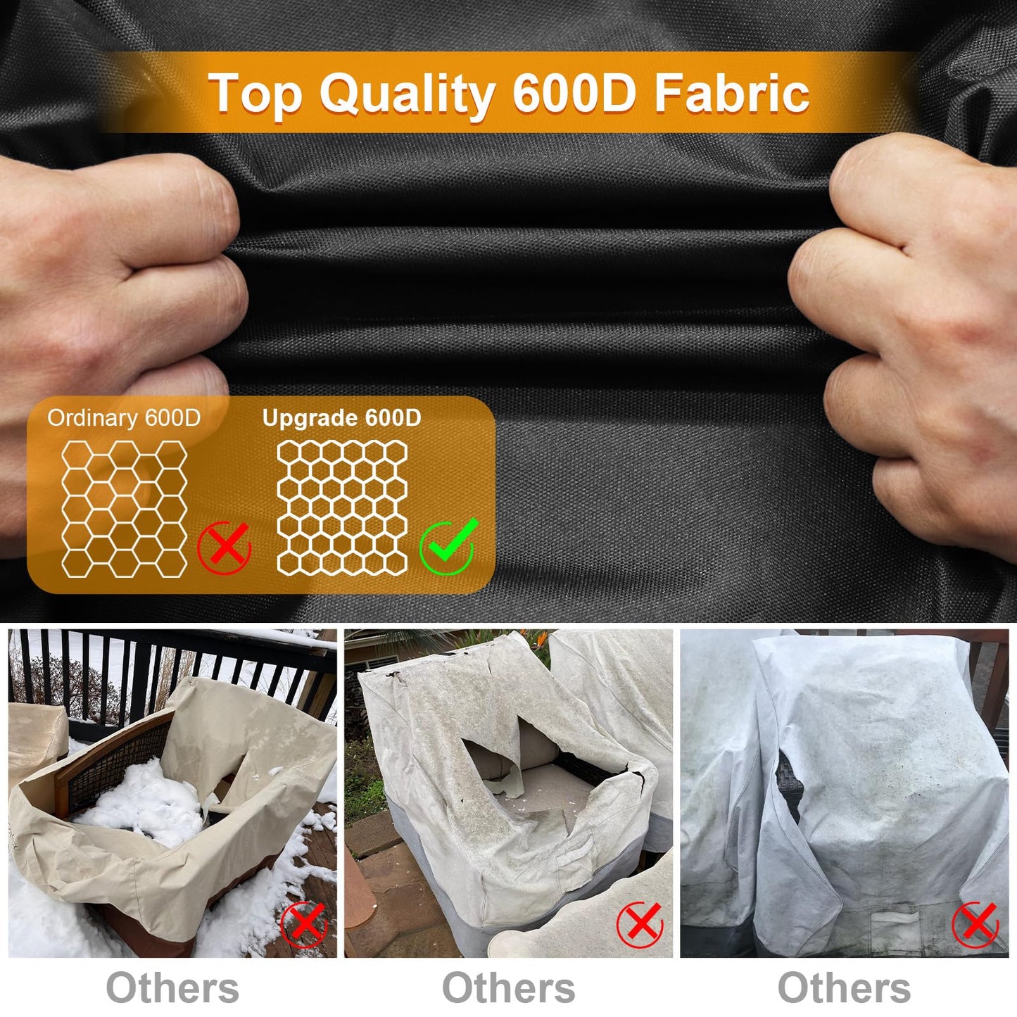 Kipiea 600D Patio Chair Covers Waterproof Winter 2 Pack - Heavy Duty Lawn Outdoor Furniture Chair Covers with Anti UV and No Tears, No Fading