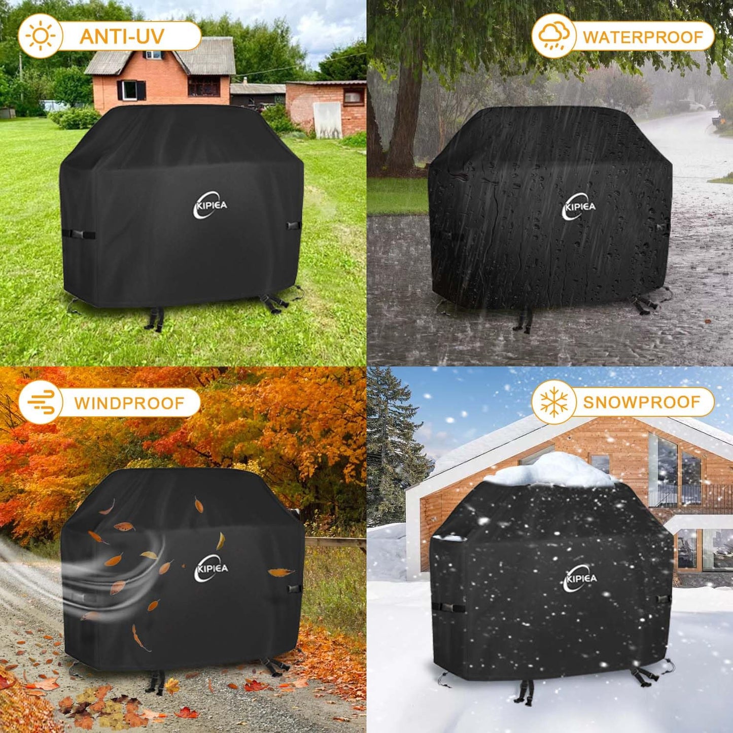 Kipiea 420D BBQ Covers, Heavy-Duty Barbecue Covers, Universal Gas Grill Covers with 4 Windproof Buckles, No Tears Anti UV No Fading