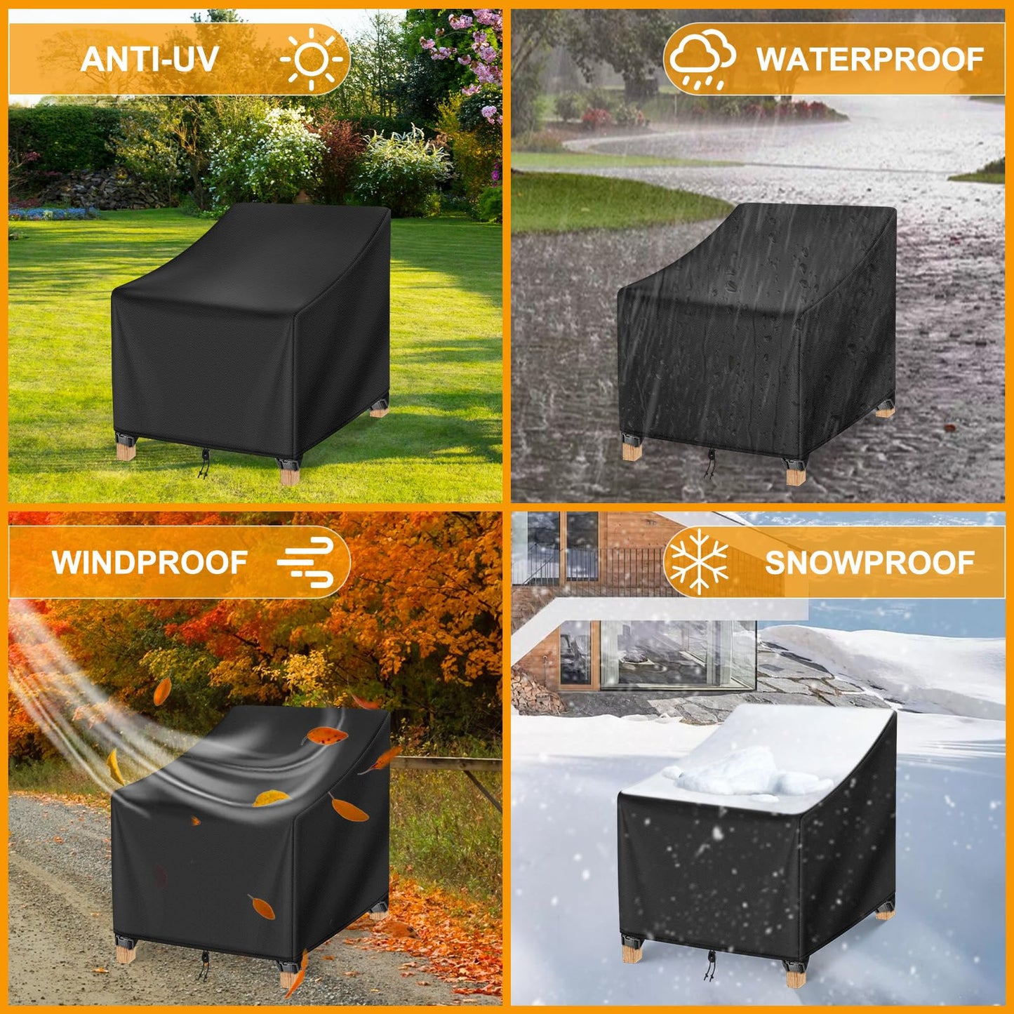 Kipiea 500D Patio Chair Covers Waterproof Winter 2 Pack - Heavy Duty Lawn Outdoor Furniture Chair Covers with Anti UV and No Tears, No Fading