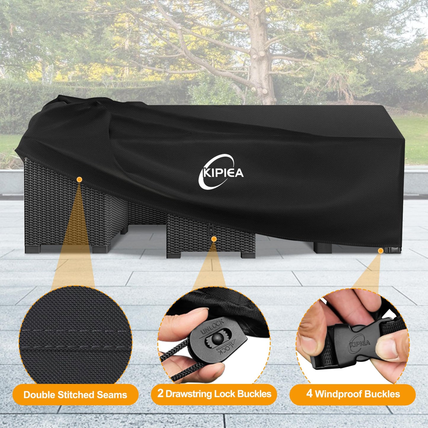 Kipiea 600D Patio Furniture Covers Waterproof Winter, Outdoor Furniture Set Covers for Table Chairs, Heavy-Duty Outdoor Sofa Covers with Anti UV and No Tears, No Fading