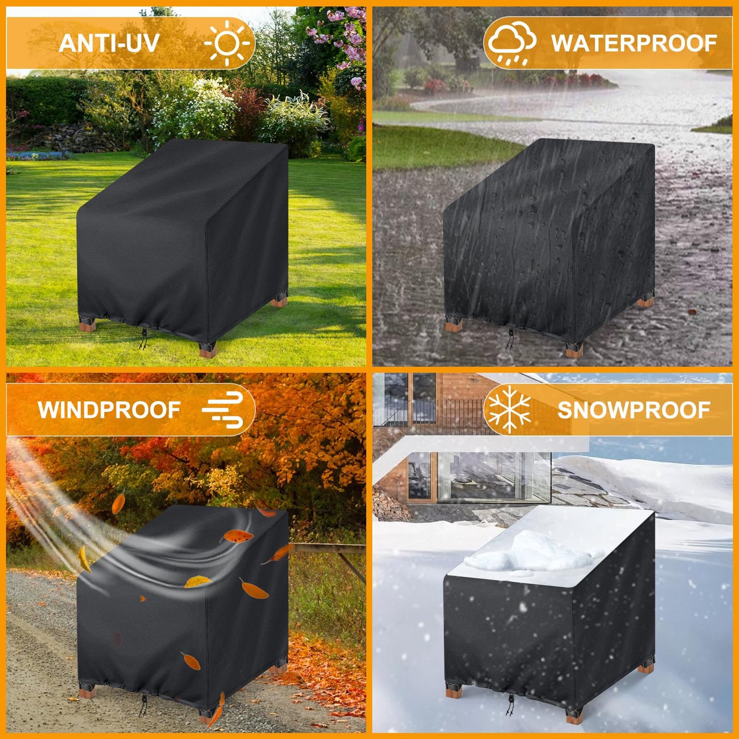 Kipiea 600D Patio Chair Covers Waterproof Winter 2 Pack - Heavy Duty Lawn Outdoor Furniture Chair Covers with Anti UV and No Tears, No Fading