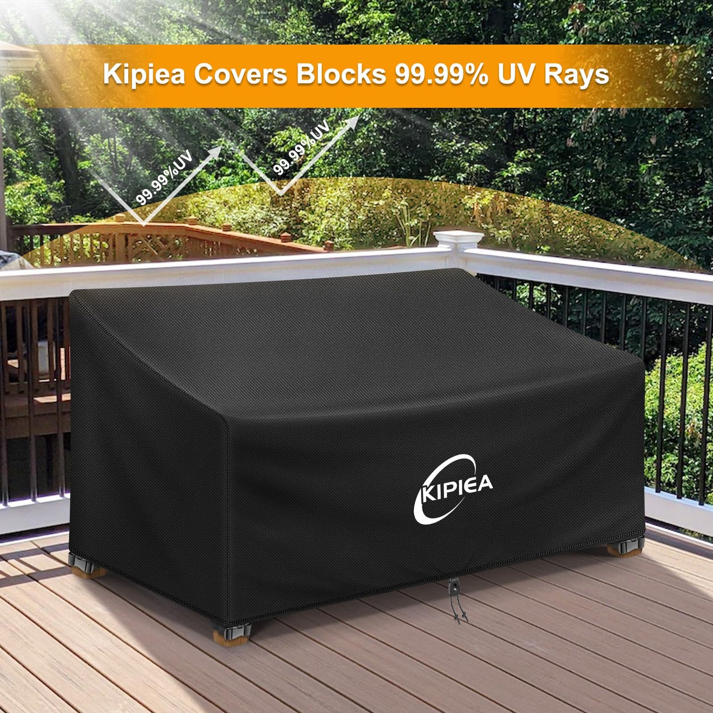 Kipiea Patio Sofa Cover, Heavy Duty 600D Outdoor Couch Cover Waterproof Winter, 2-Seat Patio Furniture Cover Loveseat, Outdoor Sofa Covers with Anti UV and No Tears, No Fading