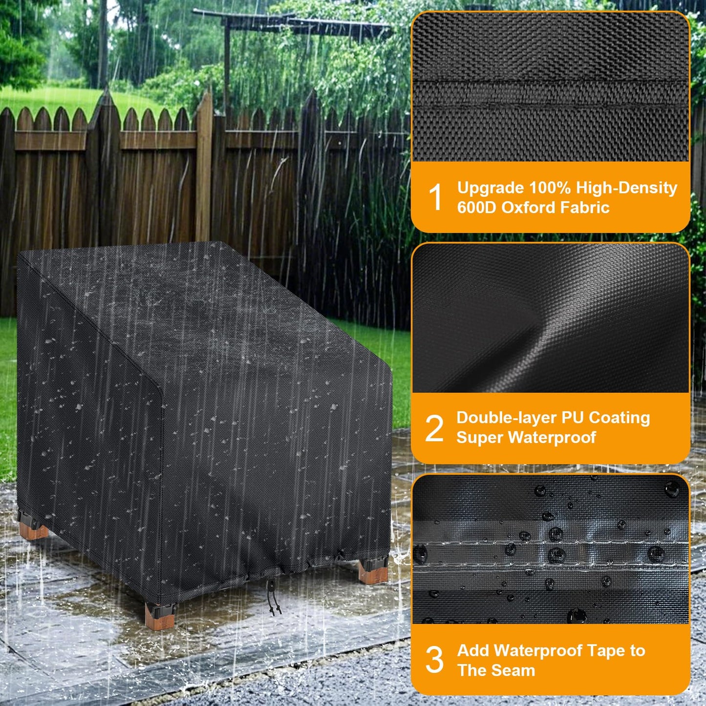 Kipiea 600D Patio Chair Covers Waterproof Winter 2 Pack - Heavy Duty Lawn Outdoor Furniture Chair Covers with Anti UV and No Tears, No Fading