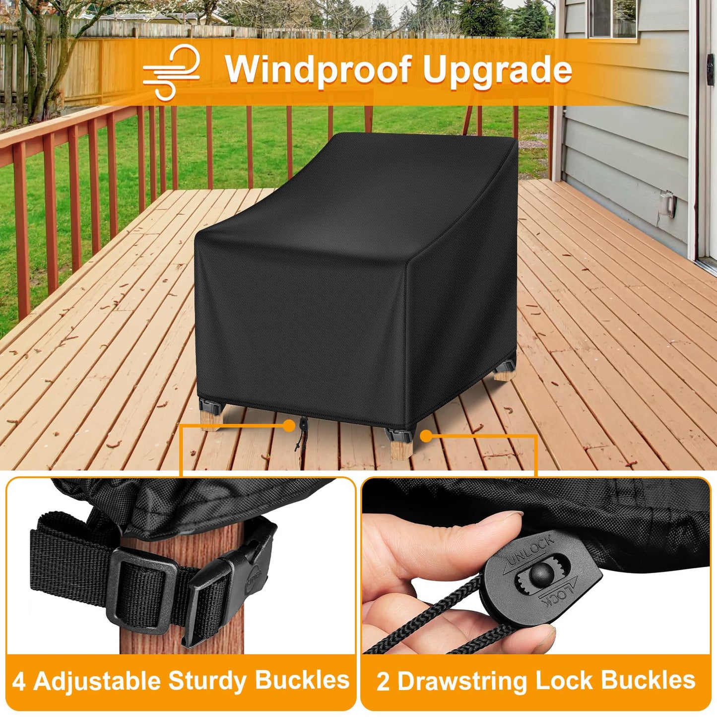 Kipiea 500D Patio Chair Covers Waterproof Winter 2 Pack - Heavy Duty Lawn Outdoor Furniture Chair Covers with Anti UV and No Tears, No Fading