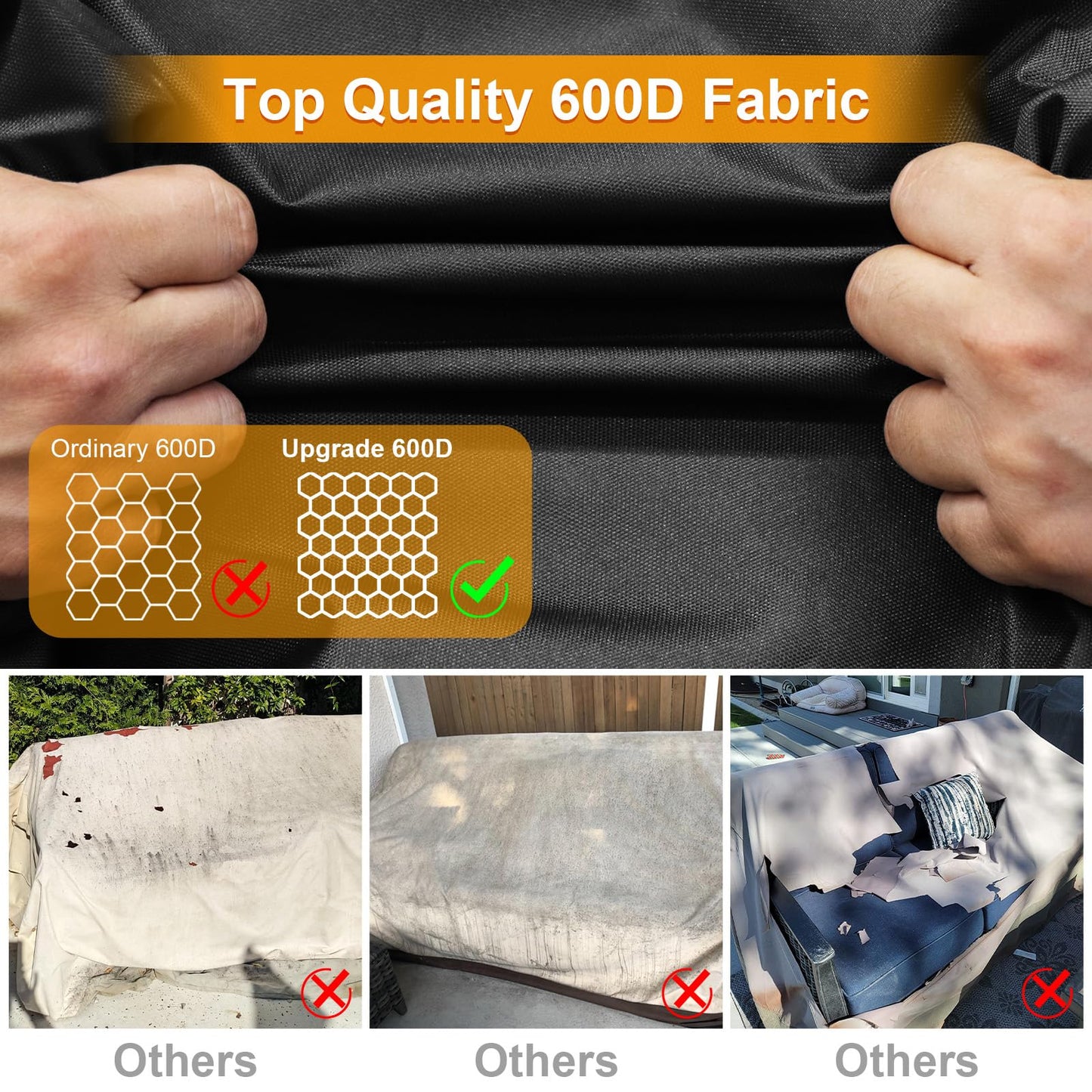 Kipiea Patio Sofa Cover, Heavy Duty 600D Outdoor Couch Cover Waterproof Winter, 2-Seat Patio Furniture Cover Loveseat, Outdoor Sofa Covers with Anti UV and No Tears, No Fading