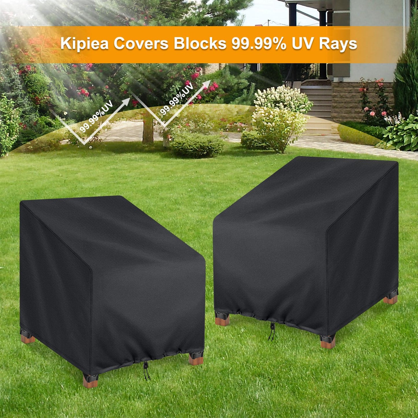 Kipiea 600D Patio Chair Covers Waterproof Winter 2 Pack - Heavy Duty Lawn Outdoor Furniture Chair Covers with Anti UV and No Tears, No Fading