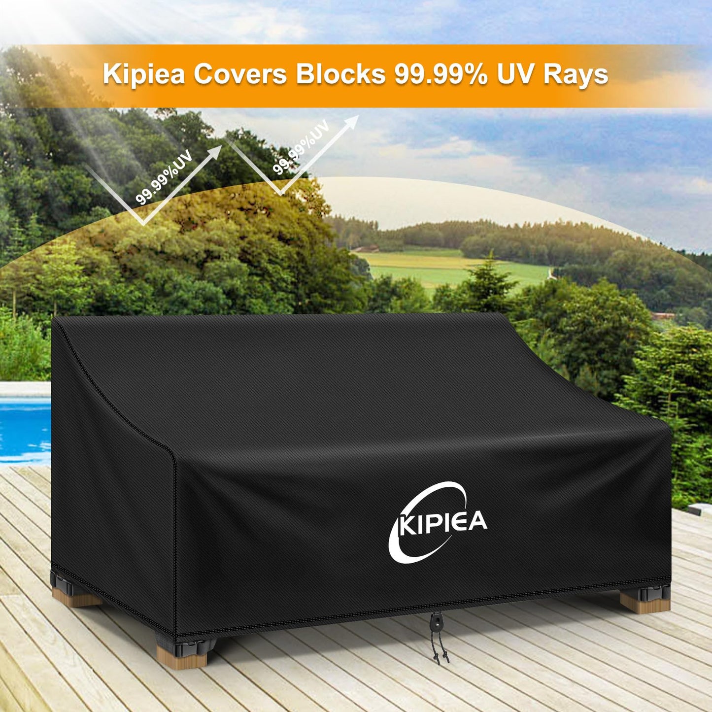 Kipiea Patio Sofa Cover Heavy Duty 420D Outdoor Couch Covers Waterproof Winter, 2-Seat Patio Furniture Cover Loveseat, Outdoor Sofa Covers with Anti UV and No Tears, No Fading