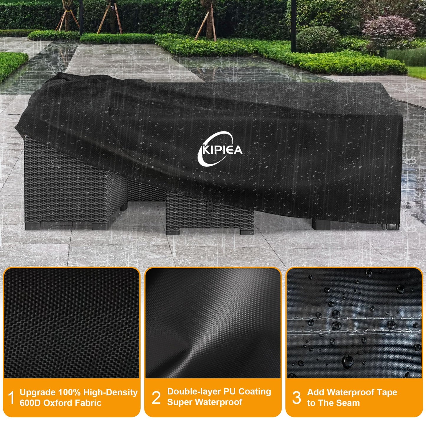 Kipiea 600D Patio Furniture Covers Waterproof Winter, Outdoor Furniture Set Covers for Table Chairs, Heavy-Duty Outdoor Sofa Covers with Anti UV and No Tears, No Fading