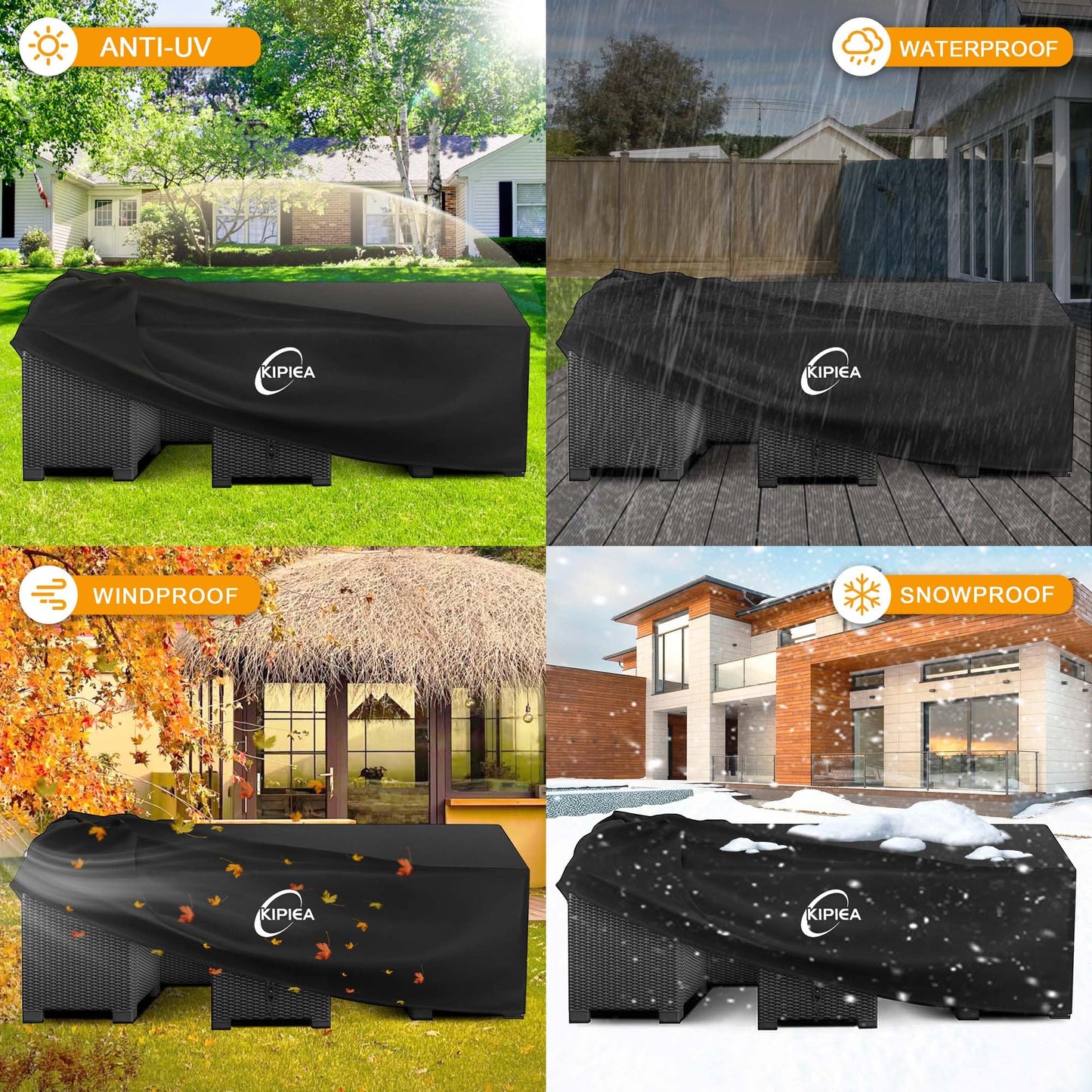 Kipiea 600D Patio Furniture Covers Waterproof Winter, Outdoor Furniture Set Covers for Table Chairs, Heavy-Duty Outdoor Sofa Covers with Anti UV and No Tears, No Fading