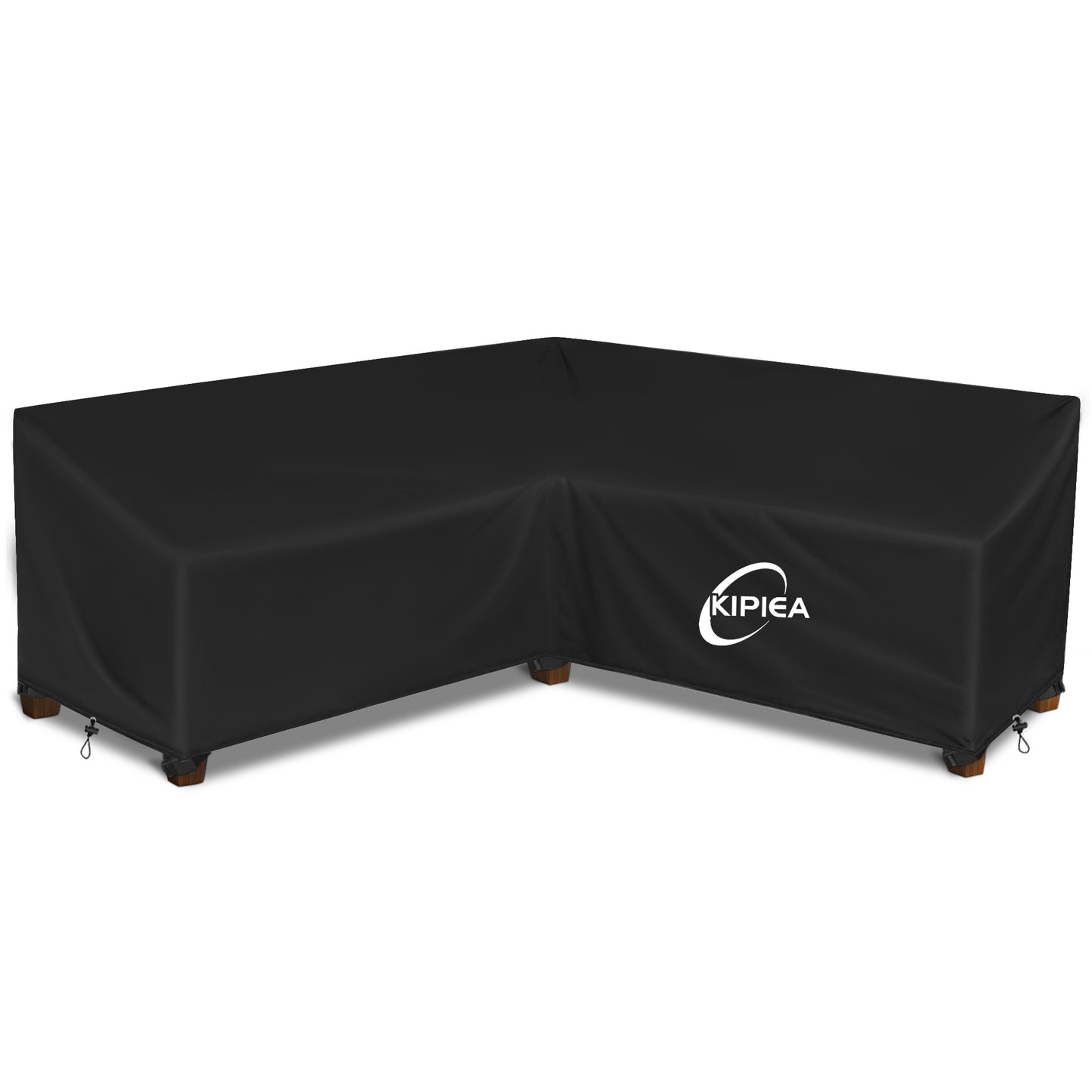 Kipiea Patio V-Shaped Sectional Sofa Cover, 420D Heavy-Duty Oxford Fabric Outdoor Sectional Cover with 6 Windproof Buckles, Anti UV and No Tears, No Fading Black