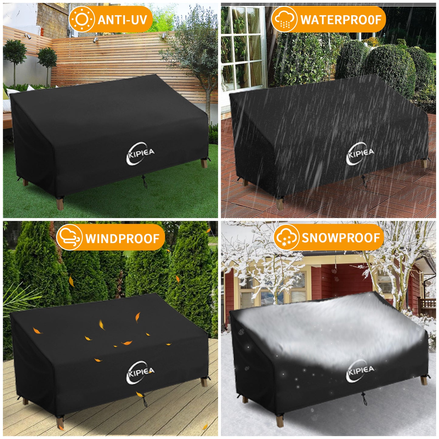 Kipiea 600D Patio Sofa Cover, Durable 420D Outdoor Couch Covers Waterproof Winter, 3-Seat Patio Furniture Cover Loveseat, Outdoor Sofa Covers with Anti UV and No Tears, No Fading