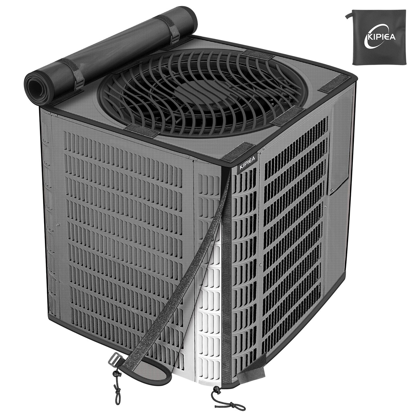 Kipiea 2 in 1 Upgraded Full Mesh Outdoor AC Unit Cover with Detachable 500D Waterproof Top, Air Conditioner Mesh Covers for Outside Units, for All Season