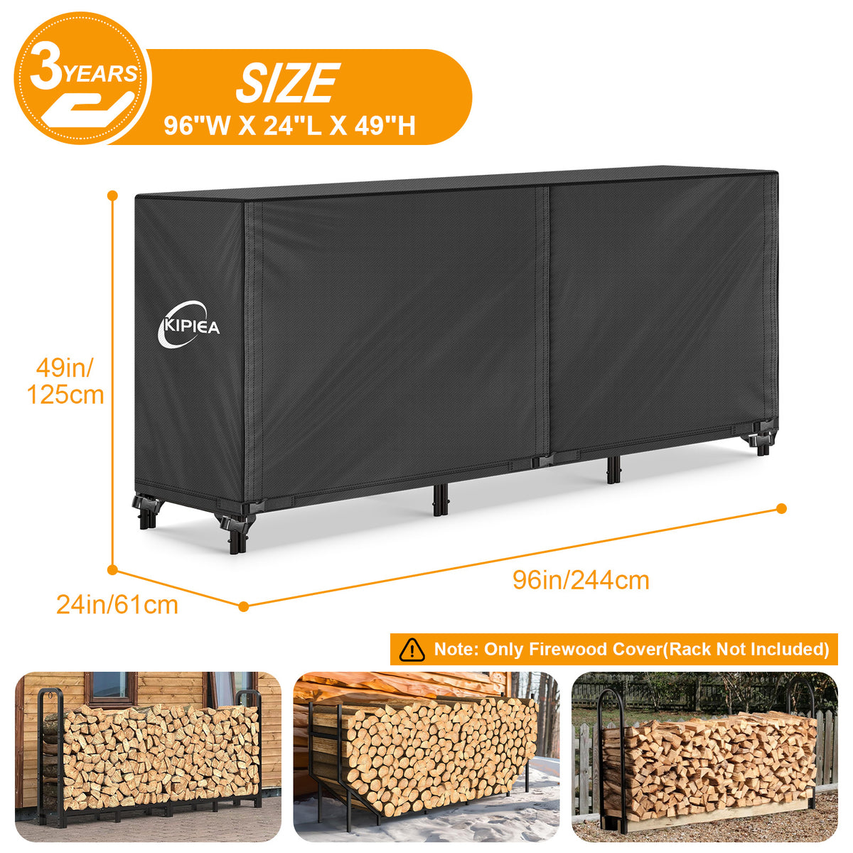 KIPIEA Firewood Rack Cover for Outdoor Log Storage