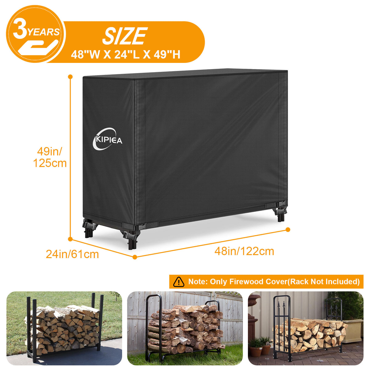 KIPIEA Firewood Rack Cover for Outdoor Log Storage