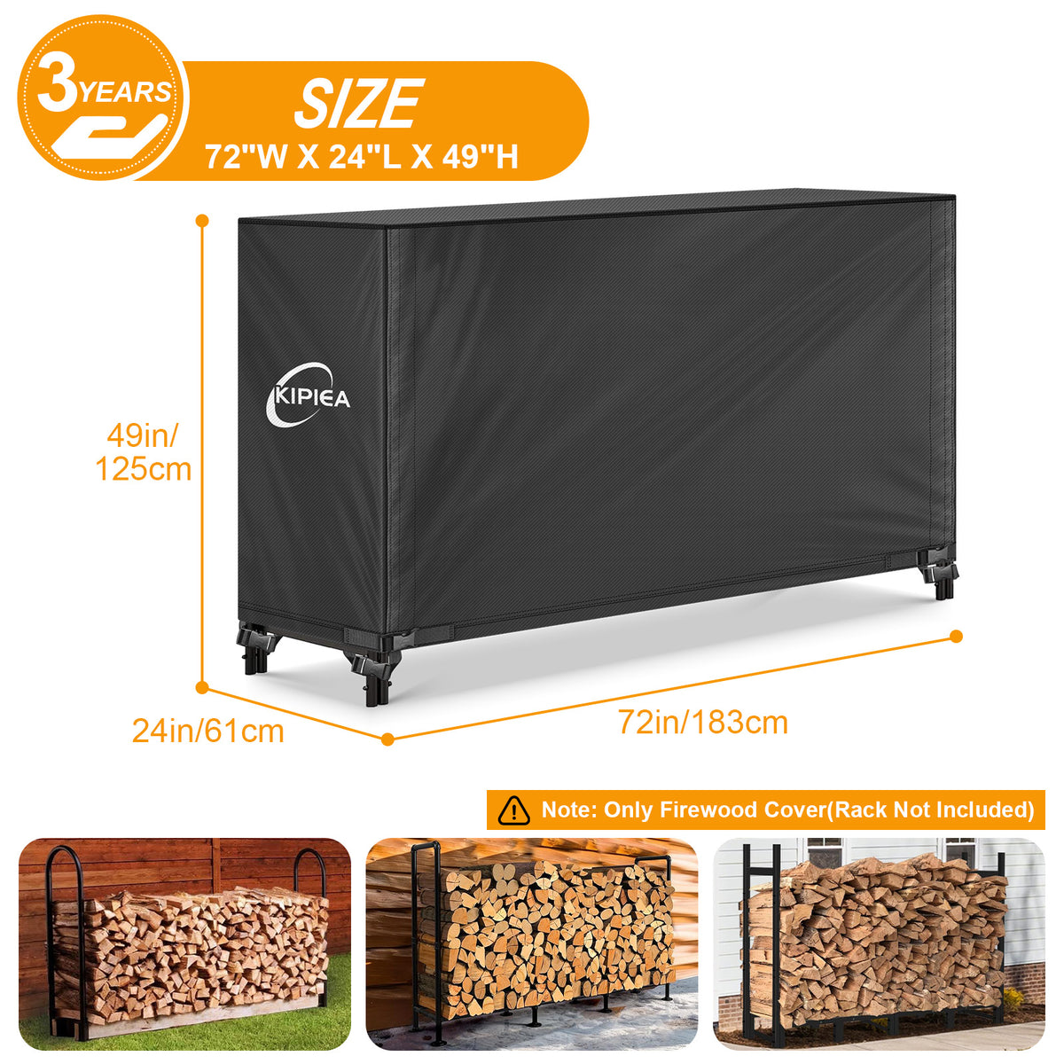 KIPIEA Firewood Rack Cover for Outdoor Log Storage