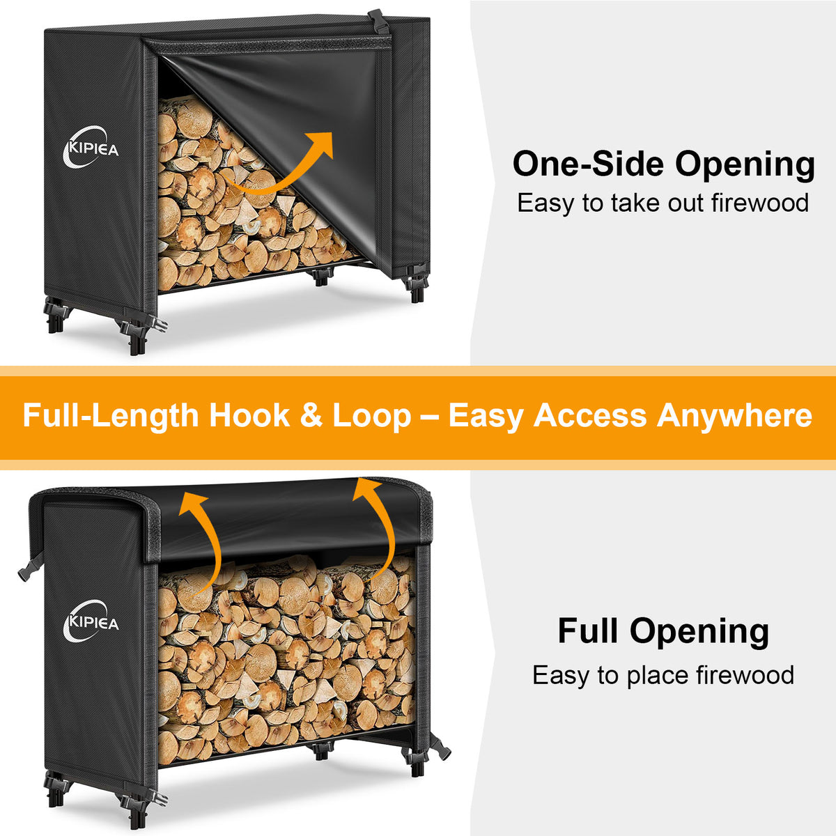 KIPIEA Firewood Rack Cover for Outdoor Log Storage