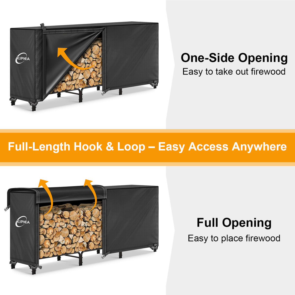 KIPIEA Firewood Rack Cover for Outdoor Log Storage