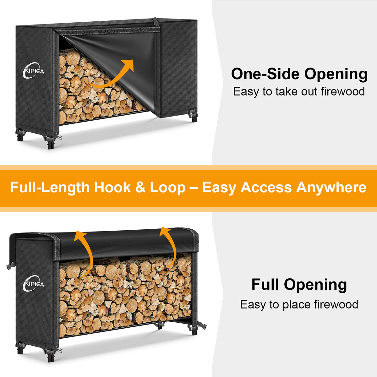 KIPIEA Firewood Rack Cover for Outdoor Log Storage