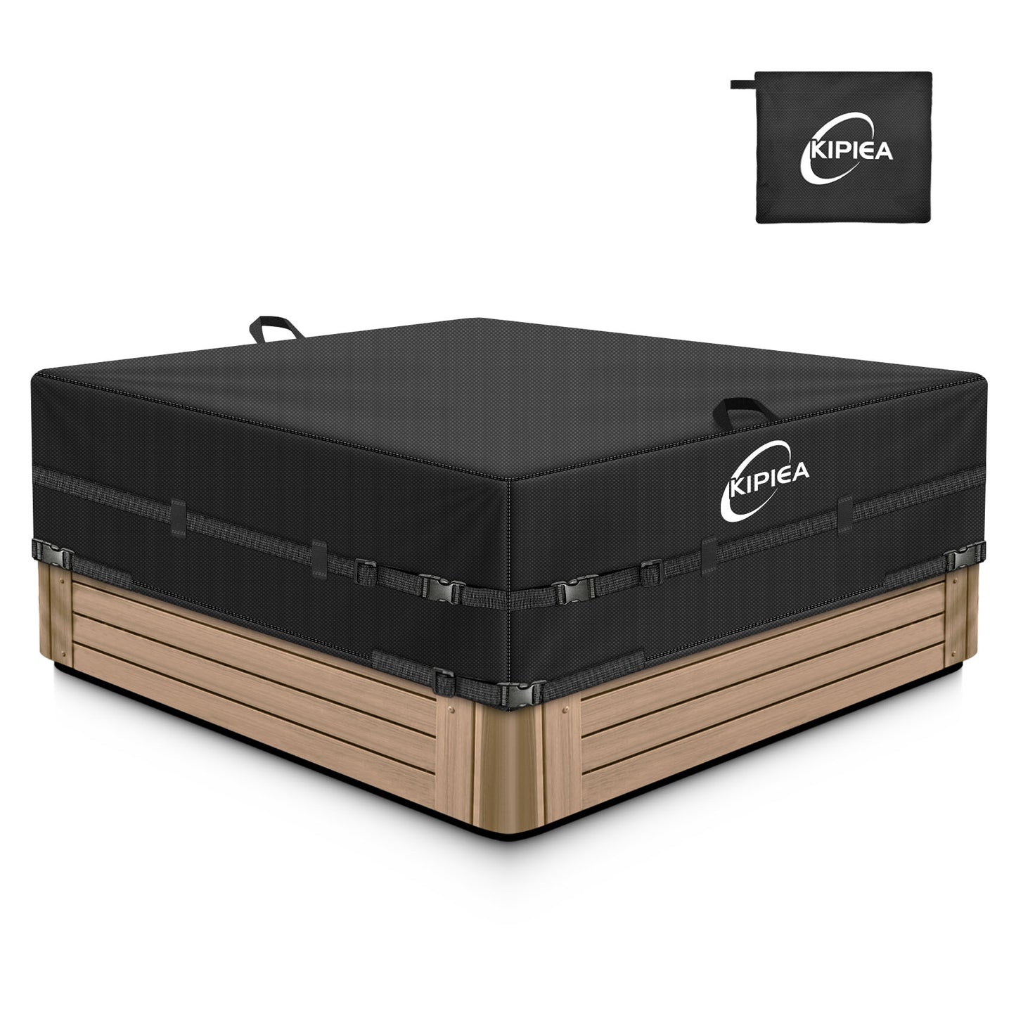 Kipiea 420D Waterproof Square Hot Tub Cover Protector, Heavy Duty Polyester SPA Cover UV Protection Cover for Hot Tub