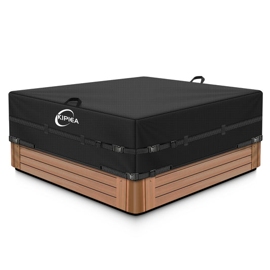 Kipiea 600D Outdoor Waterproof Square Hot Tub Cover Protector, Heavy Duty Polyester SPA Cover UV Protection Cover