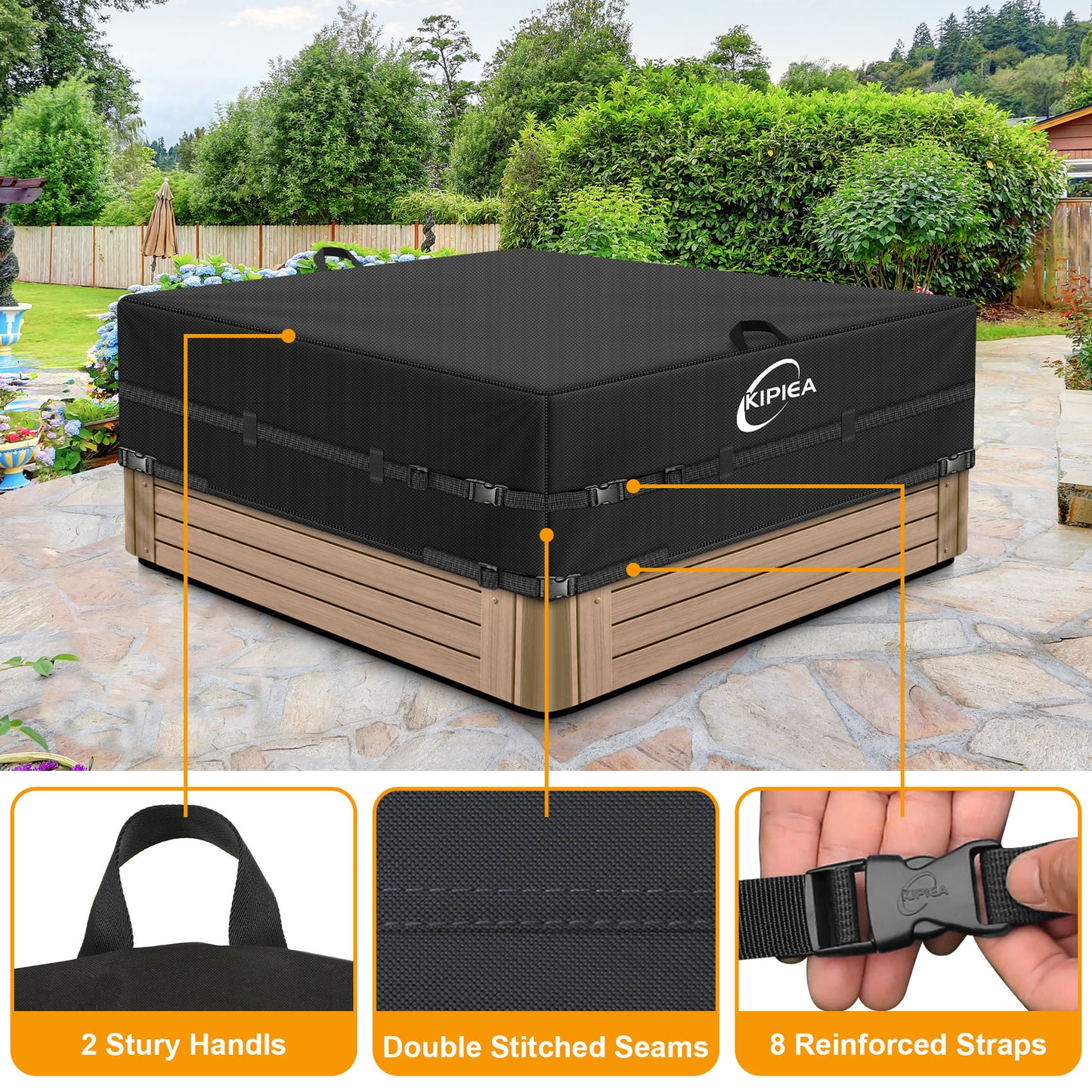 Kipiea 420D Waterproof Square Hot Tub Cover Protector, Heavy Duty Polyester SPA Cover UV Protection Cover for Hot Tub
