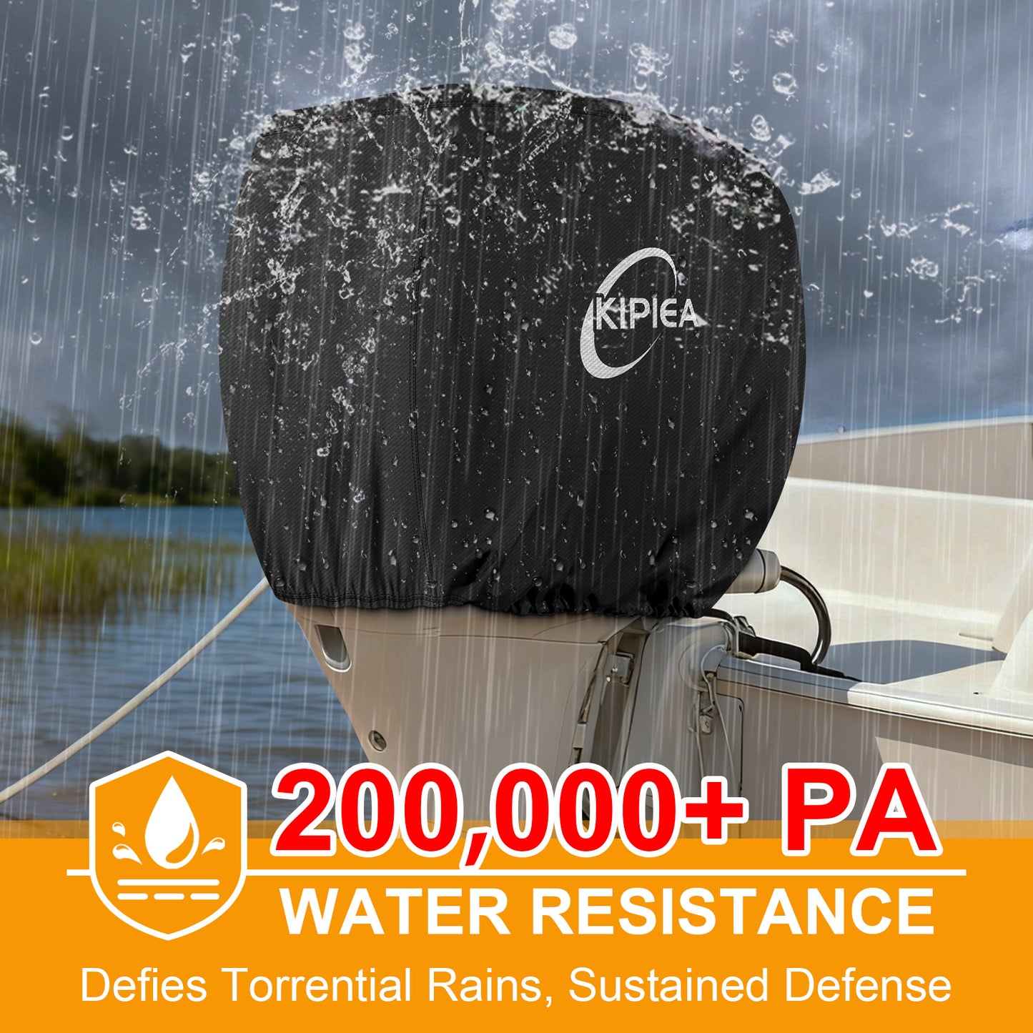 Kipiea Outboard Motor Cover 900D Heavy Duty Waterproof, Anti UV, No Tears & No Fading, Boat Motor Cover Fit for Motor Black