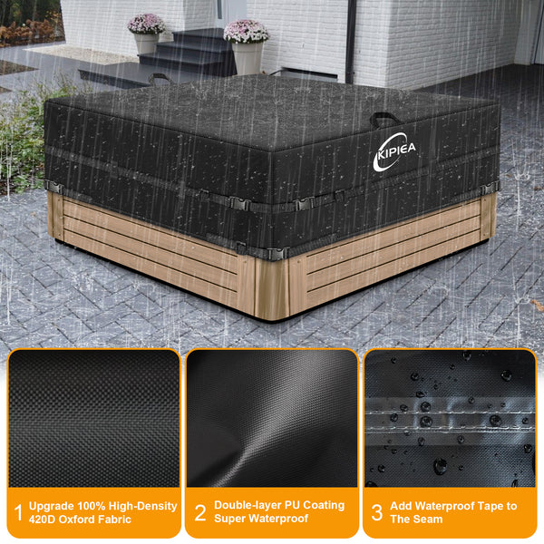 Kipiea 420D Waterproof Square Hot Tub Cover Protector, Heavy Duty Polyester SPA Cover UV Protection Cover for Hot Tub