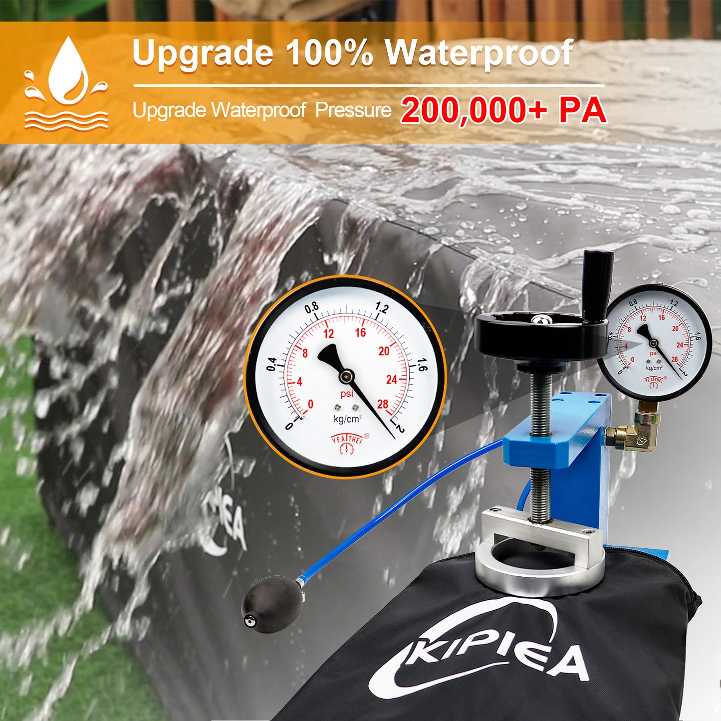 Kipiea 600D Wodoodporna kwadratowa osłona wanny z hydromasażem, wytrzymała poliestrowa osłona SPA Pokrowiec ochronny UV do wanny z hydromasażem