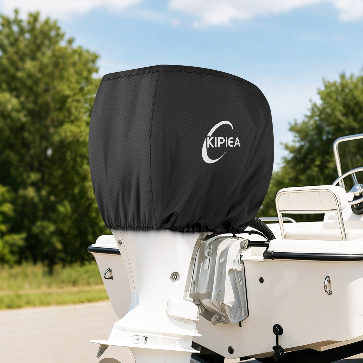 Kipiea Outboard Motor Cover 900D Heavy Duty Waterproof, Anti UV, No Tears & No Fading, Boat Motor Cover Fit for Motor Black