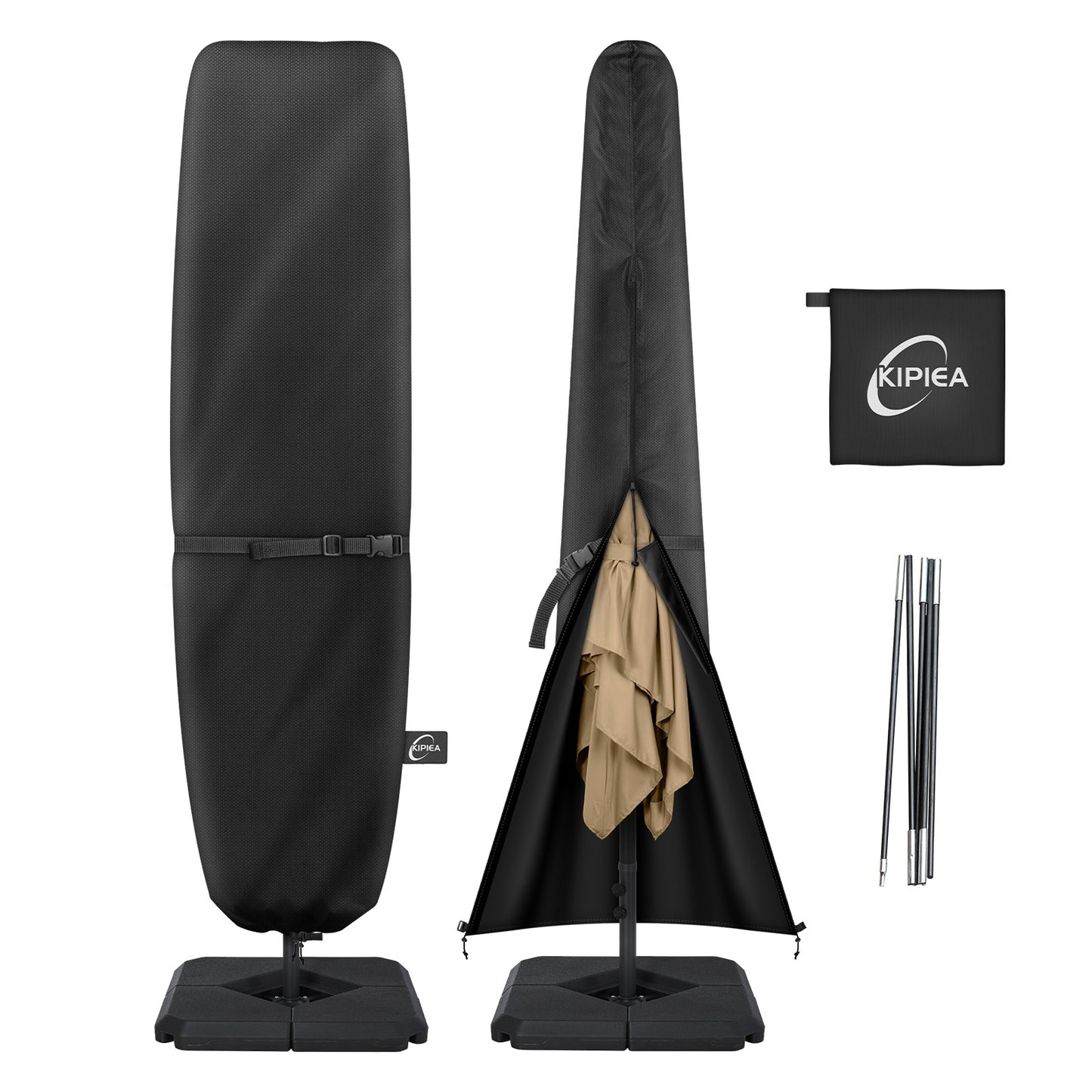 Kipiea Patio Umbrella Covers for 13'-15'Double-Sided Umbrella, Upgrade 500D Heavy Duty Outdoor Umbrellas Covers with Support Pole and Straps