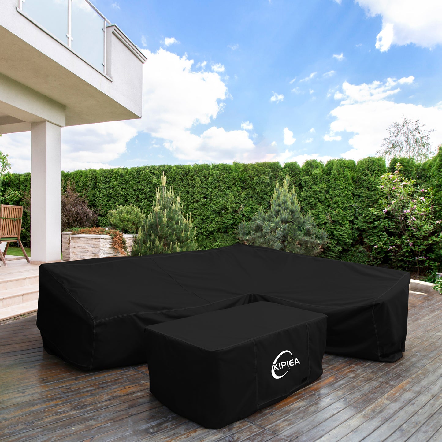 Kipiea Patio V-Shaped Sectional Sofa Cover, 420D Heavy-Duty Oxford Fabric Outdoor Sectional Cover with 6 Windproof Buckles, Anti UV and No Tears, No Fading Black