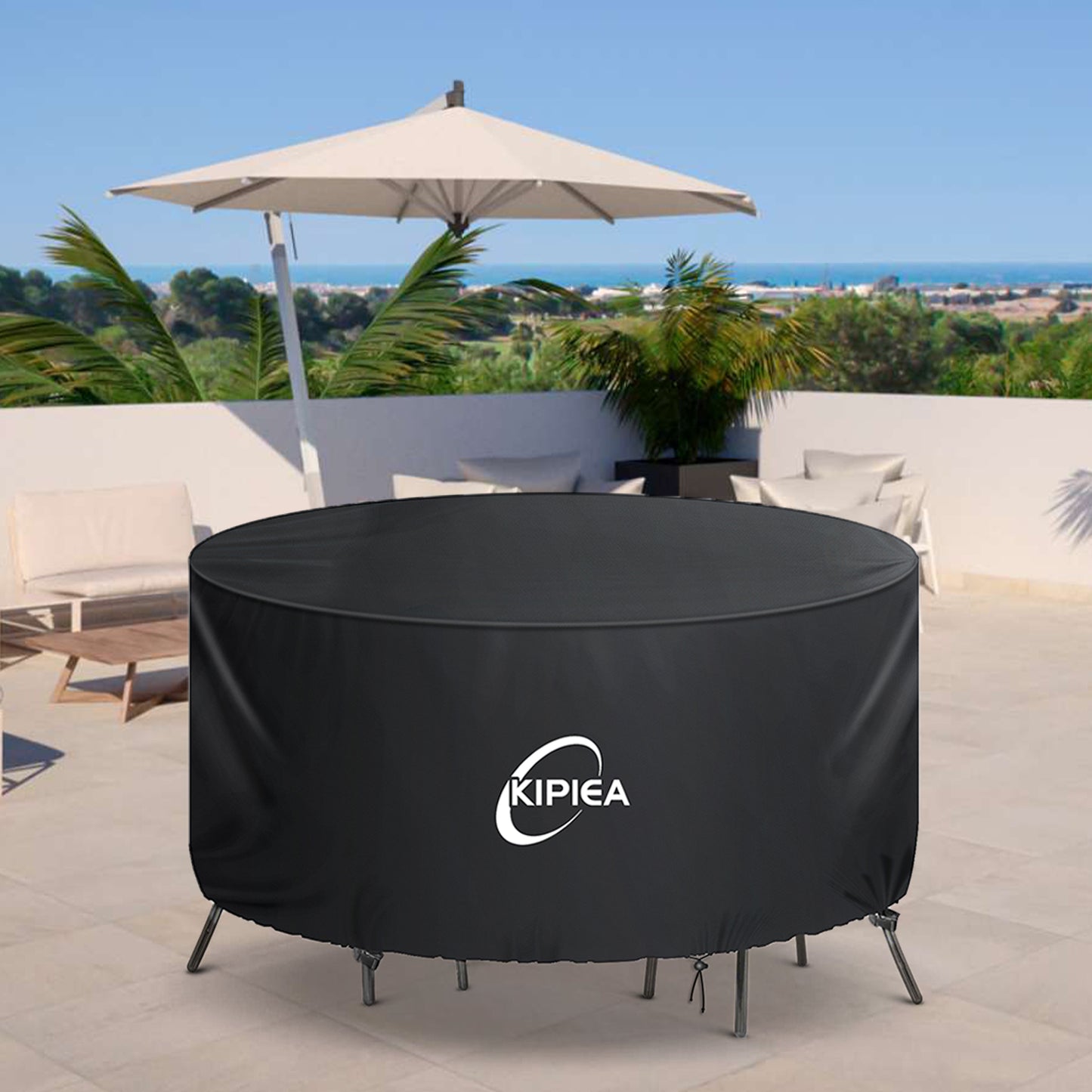 Kipiea Round Patio Furniture Cover, Patio Furniture Covers Waterproof Winter, 420D Heavy-Duty Round Outdoor Furniture Covers with Anti UV and No Tears, No Fading