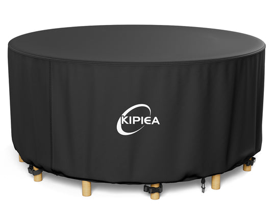 Kipiea Patio Table Cover, Round Patio Furniture Covers Waterproof Winter, 420D Heavy-Duty Outdoor Furniture Covers with Anti UV and No Tears, No Fading