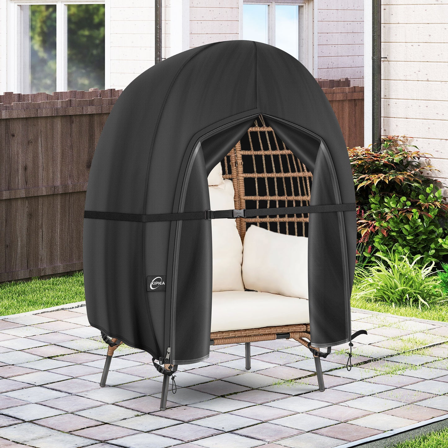 Kipiea Patio Egg Chair Covers Waterproof, Upgraded Outdoor Hanging Egg Chair Covers with Waterproof Zipper, 420D Double Seat Swing Egg Chair Cover, Windproof, Anti-UV, No Tears (Up to 80" W x 91" H)