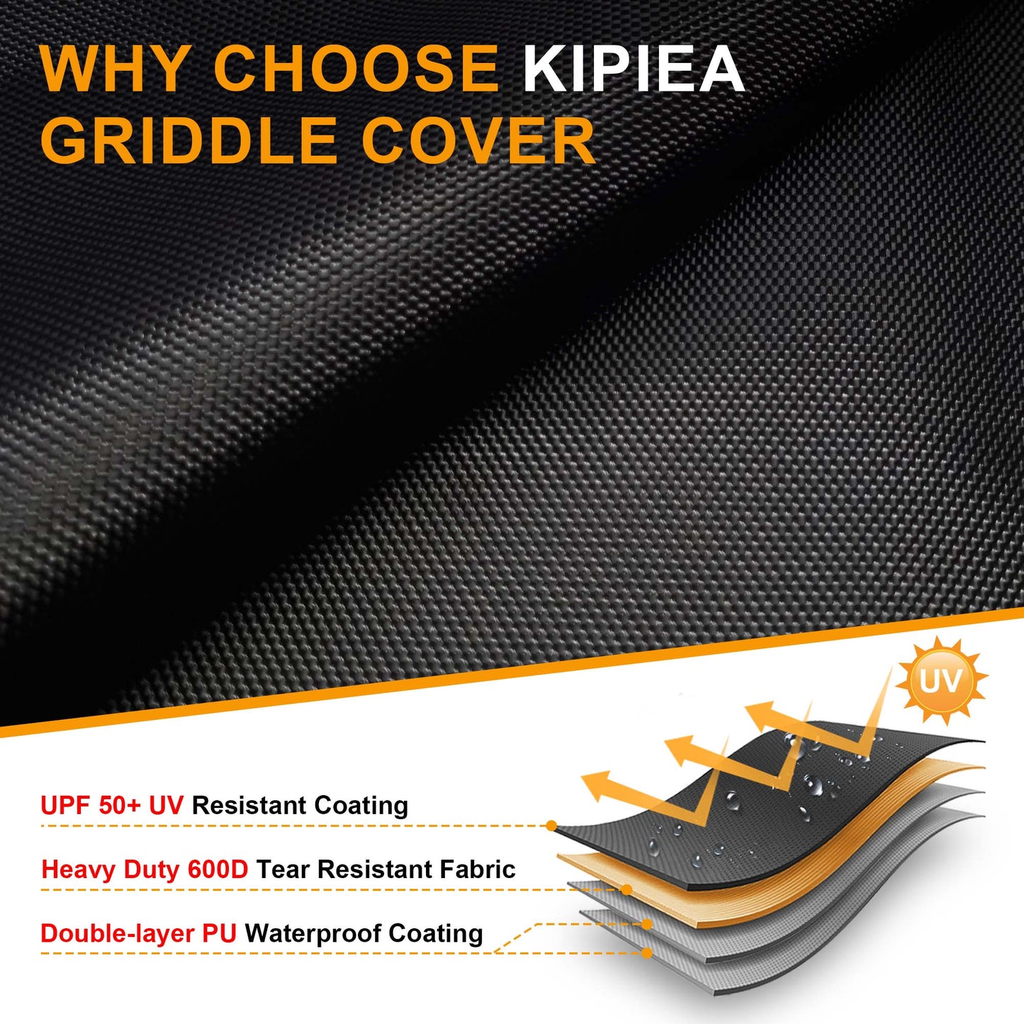 Kipiea Griddle Cover Compatible with Blackstone  Griddle Cooking Station with Hood, 600D Heavy Duty Waterproof Flat Top Grill Cover with 6 Windproof Buckles and 2 Drawstrings, Black